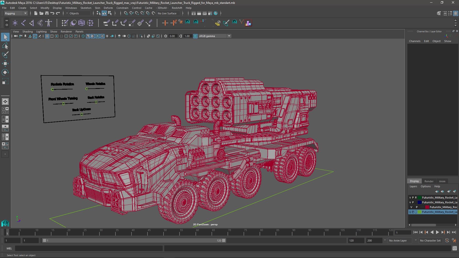 Futuristic Military Rocket Launcher Truck Rigged for Maya 3D