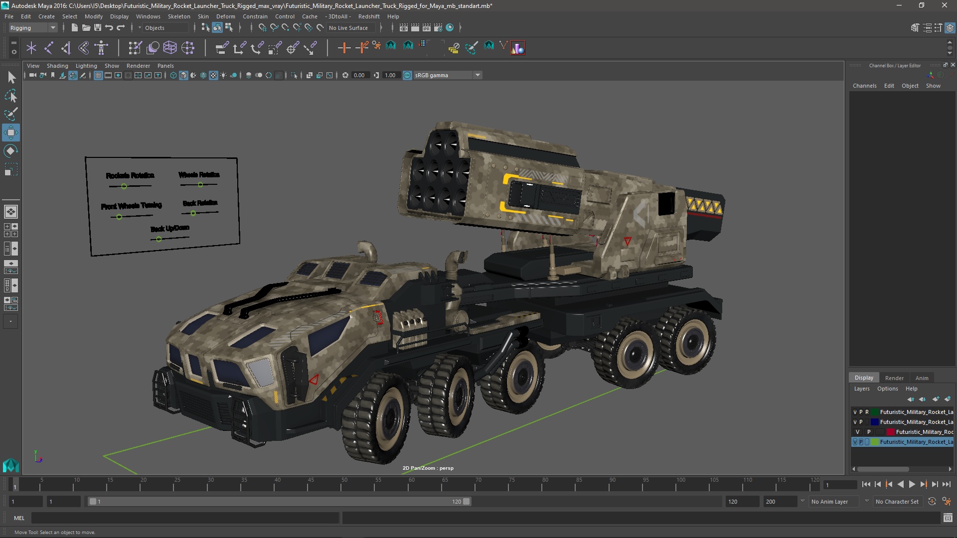 Futuristic Military Rocket Launcher Truck Rigged for Maya 3D
