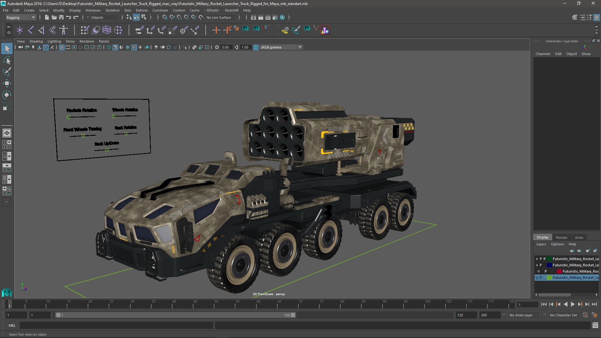 Futuristic Military Rocket Launcher Truck Rigged for Maya 3D