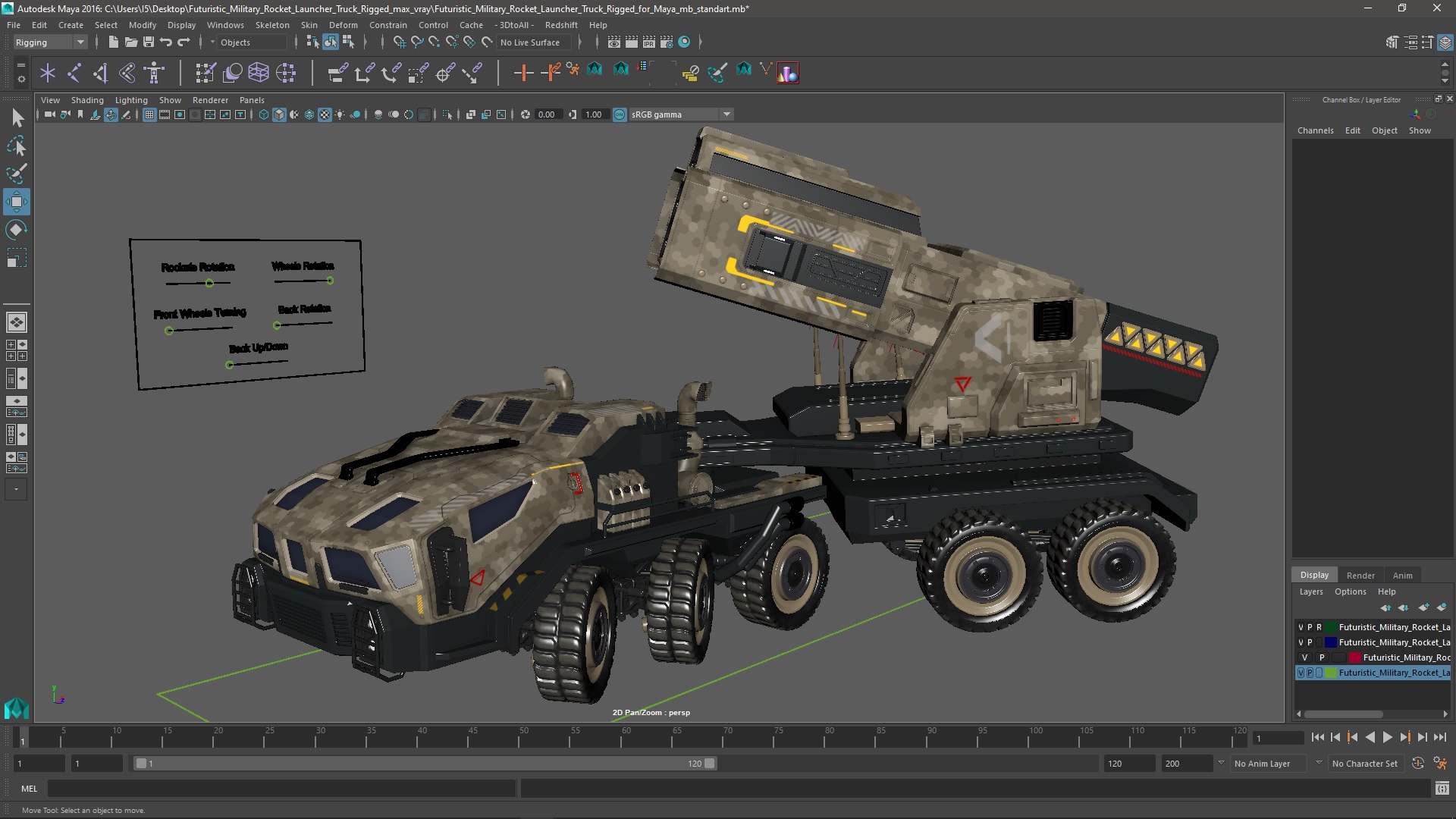 Futuristic Military Rocket Launcher Truck Rigged for Maya 3D