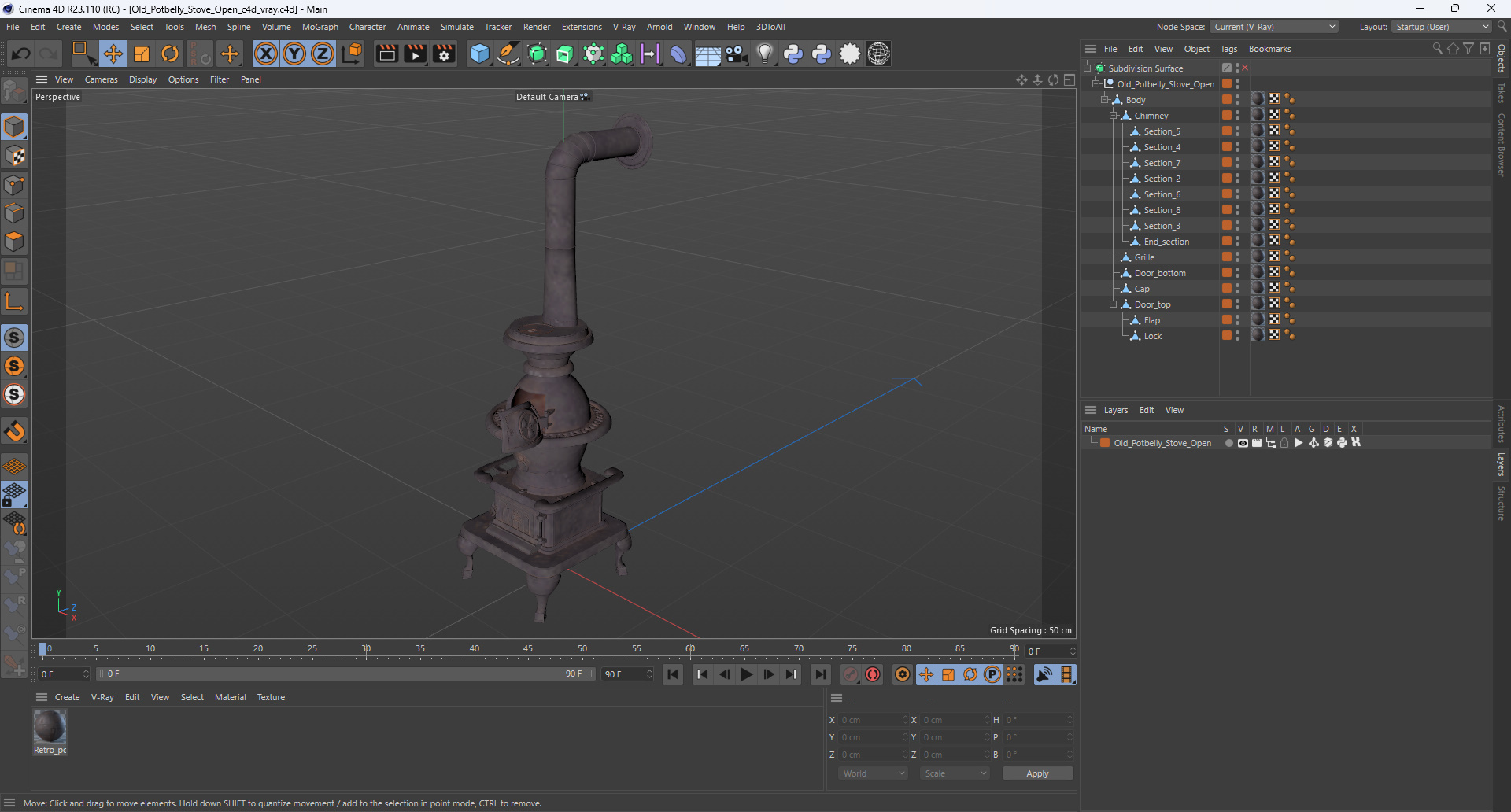 3D Old Potbelly Stove Open model