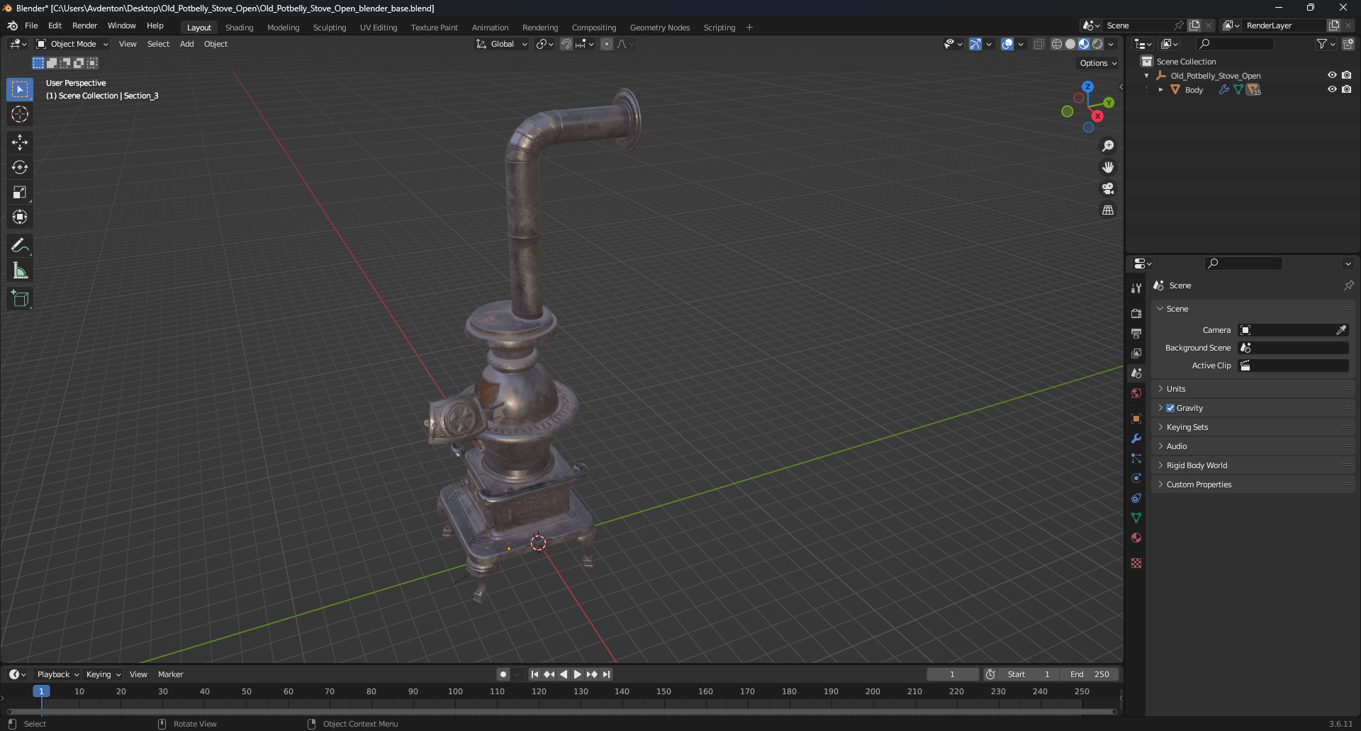 3D Old Potbelly Stove Open model