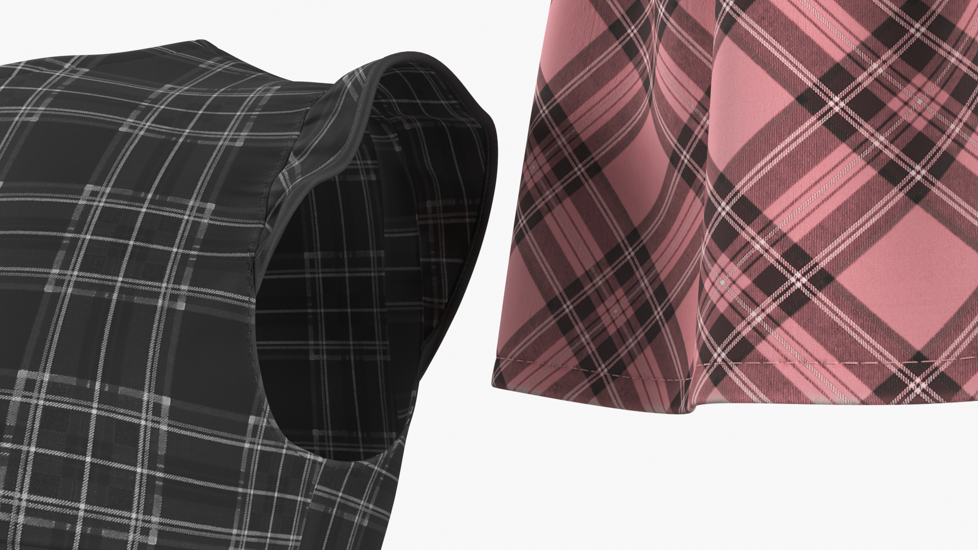 Womens and Girls Plaid Dress Set Multicolor 3D model preview