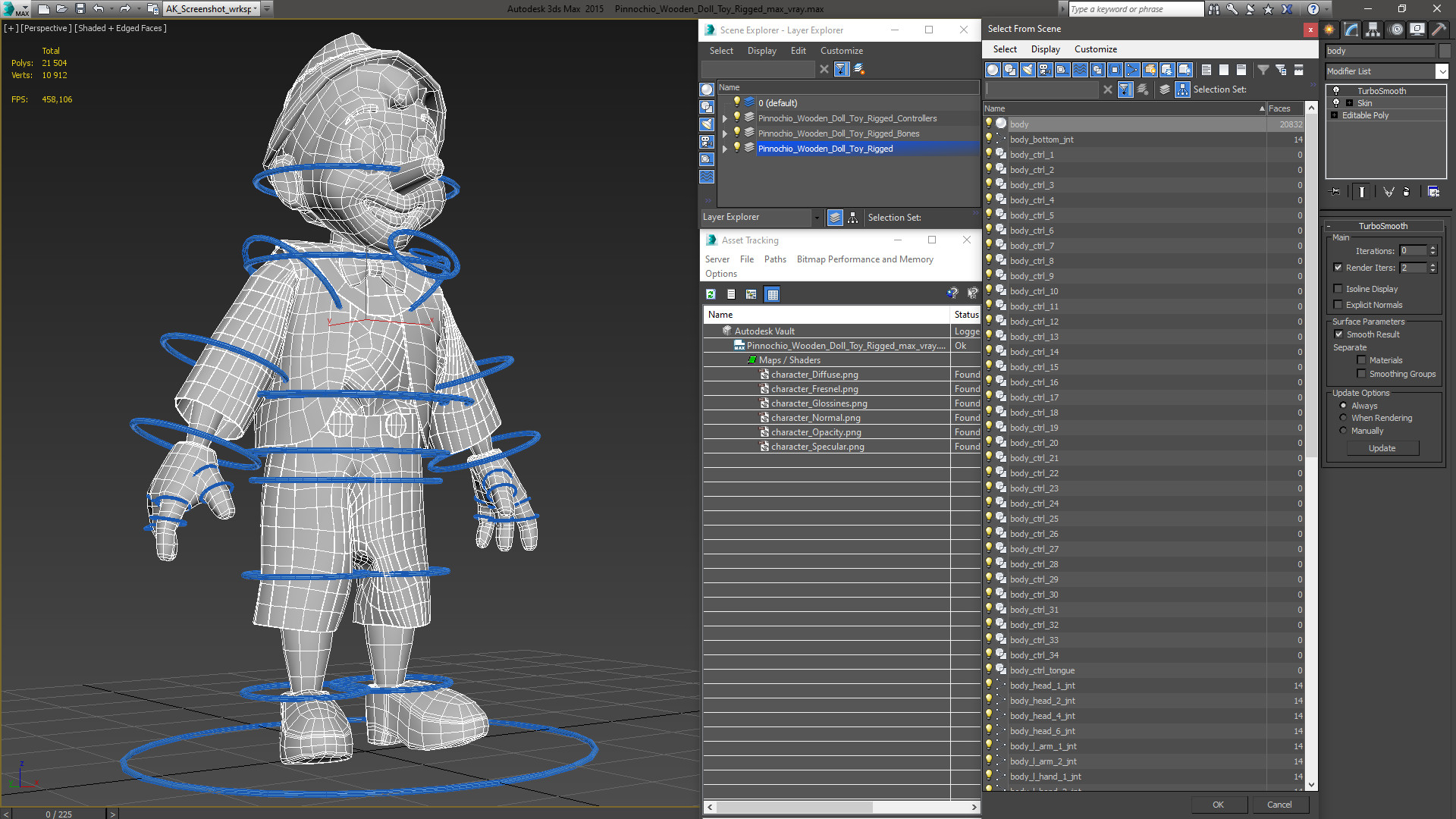 Pinnochio Wooden Doll Toy Rigged 3D