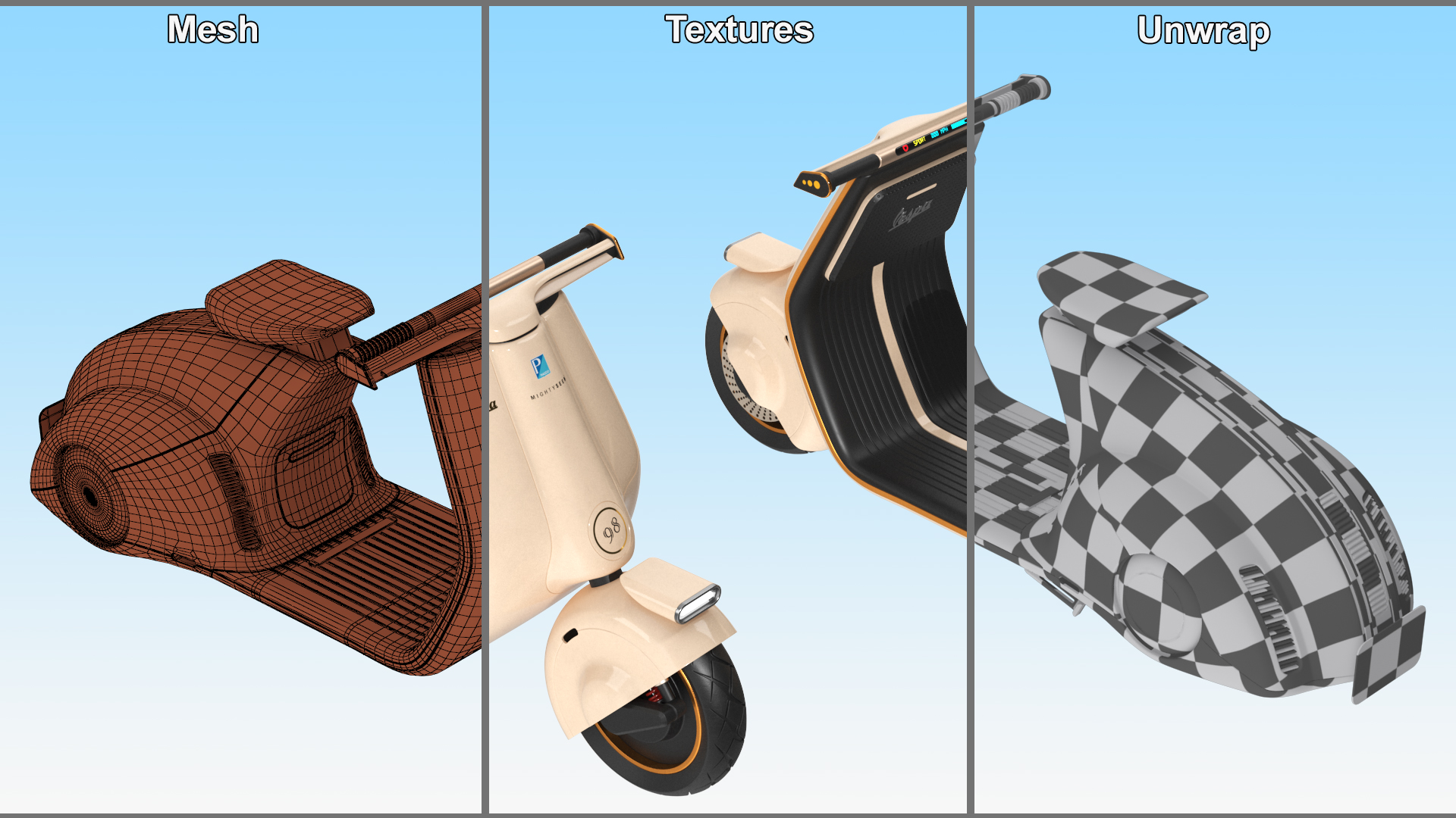3D Beige Electric Scooter Vespa 98 Lights On