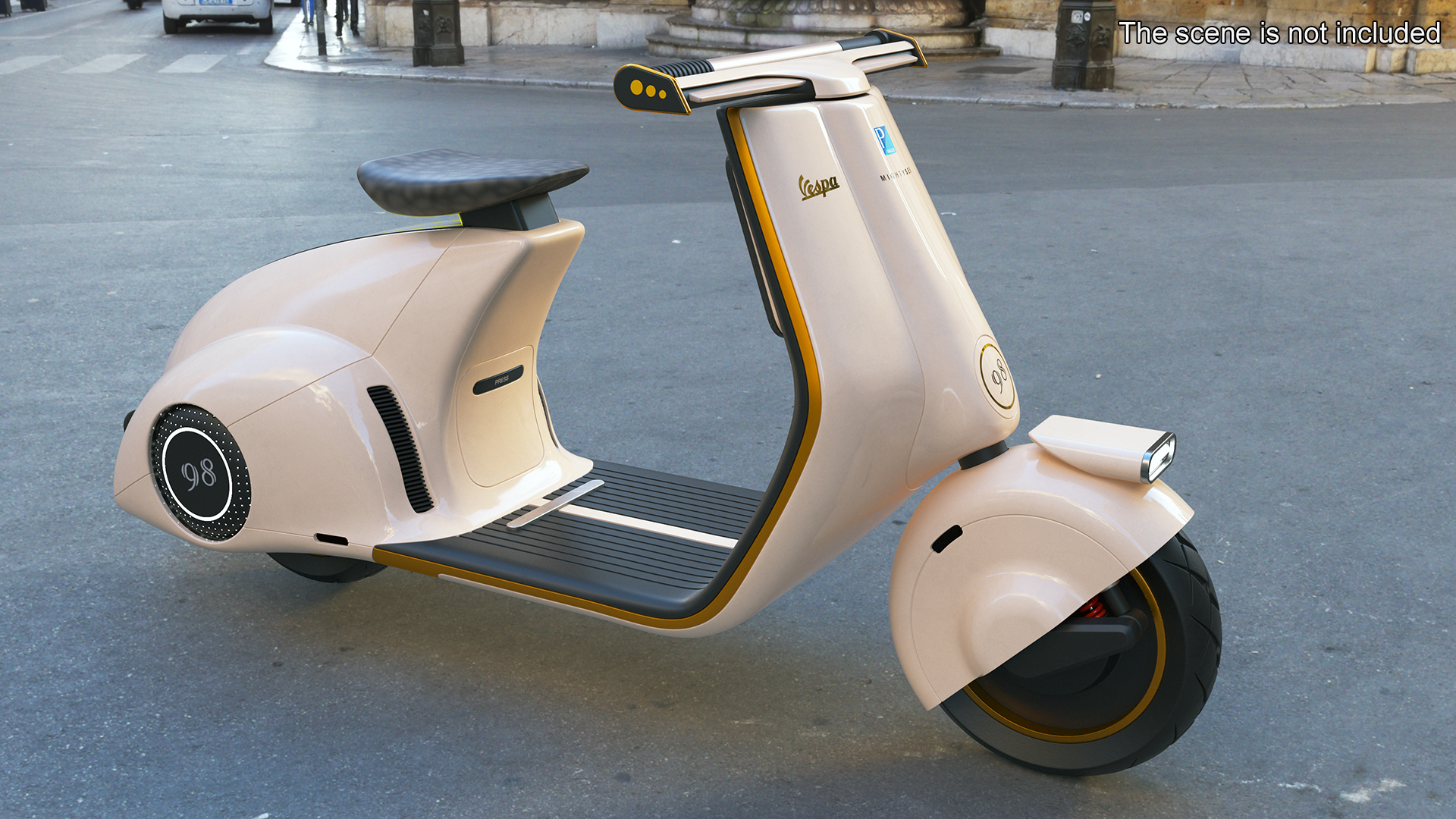 3D Beige Electric Scooter Vespa 98 Lights On