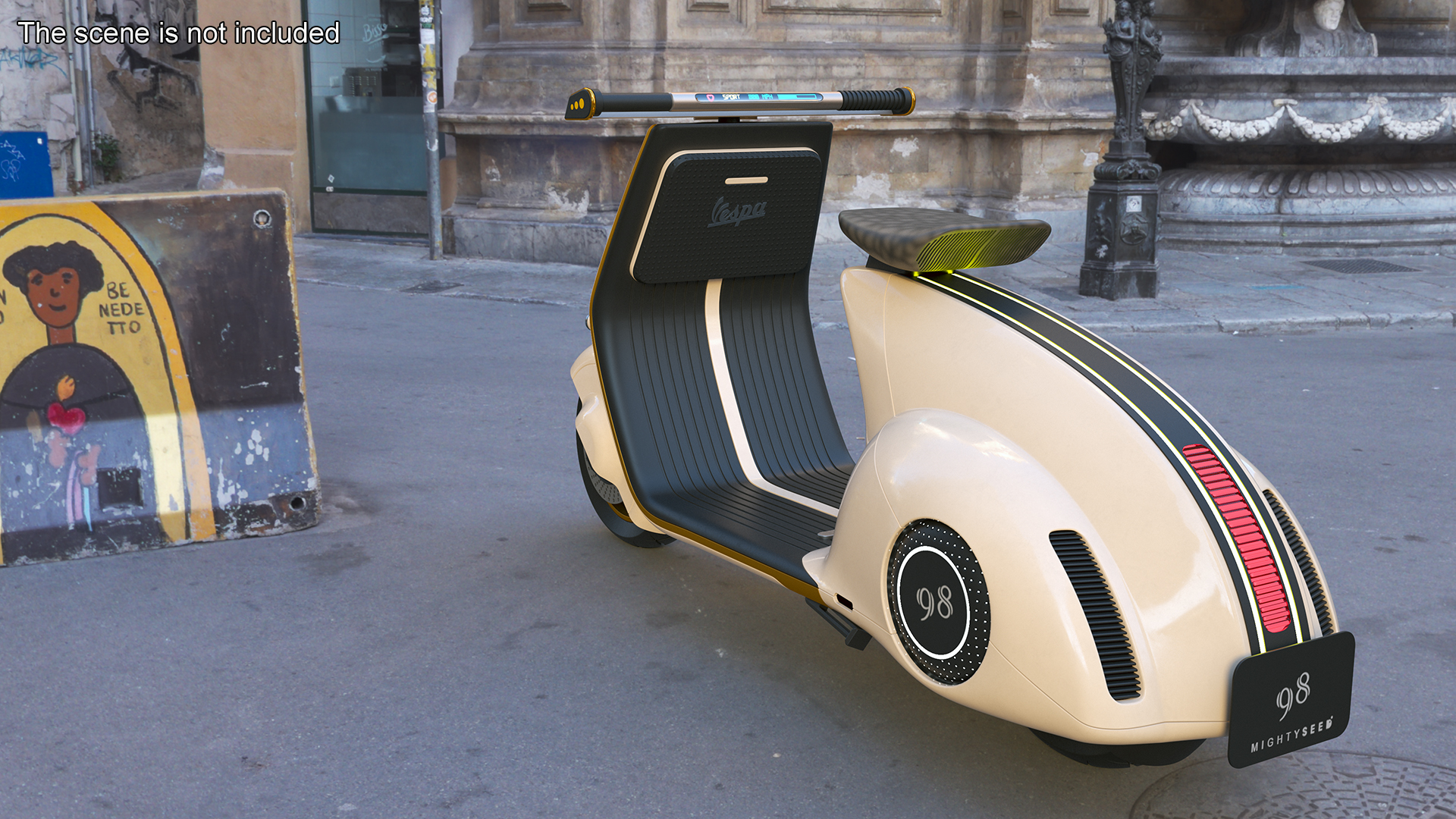 3D Beige Electric Scooter Vespa 98 Lights On