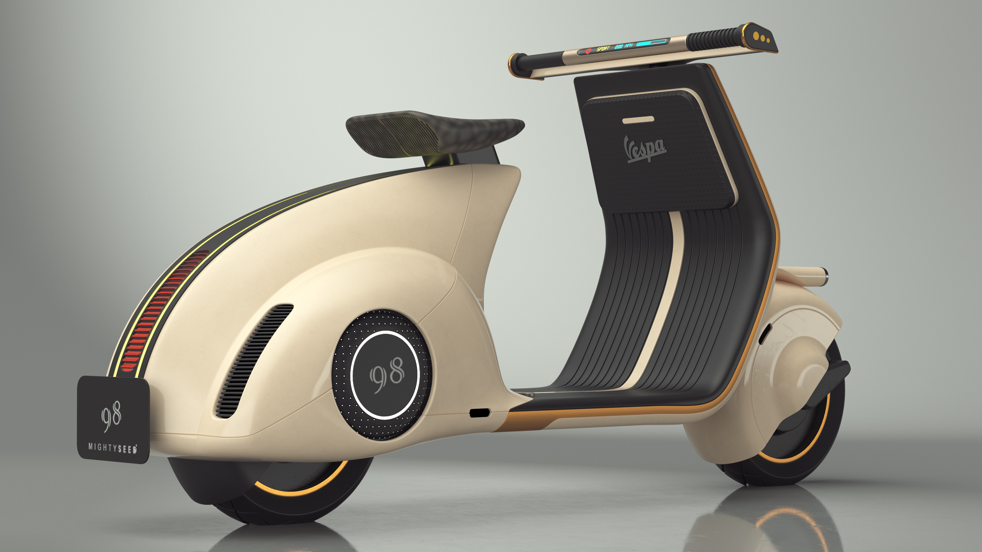 3D Beige Electric Scooter Vespa 98 Lights On