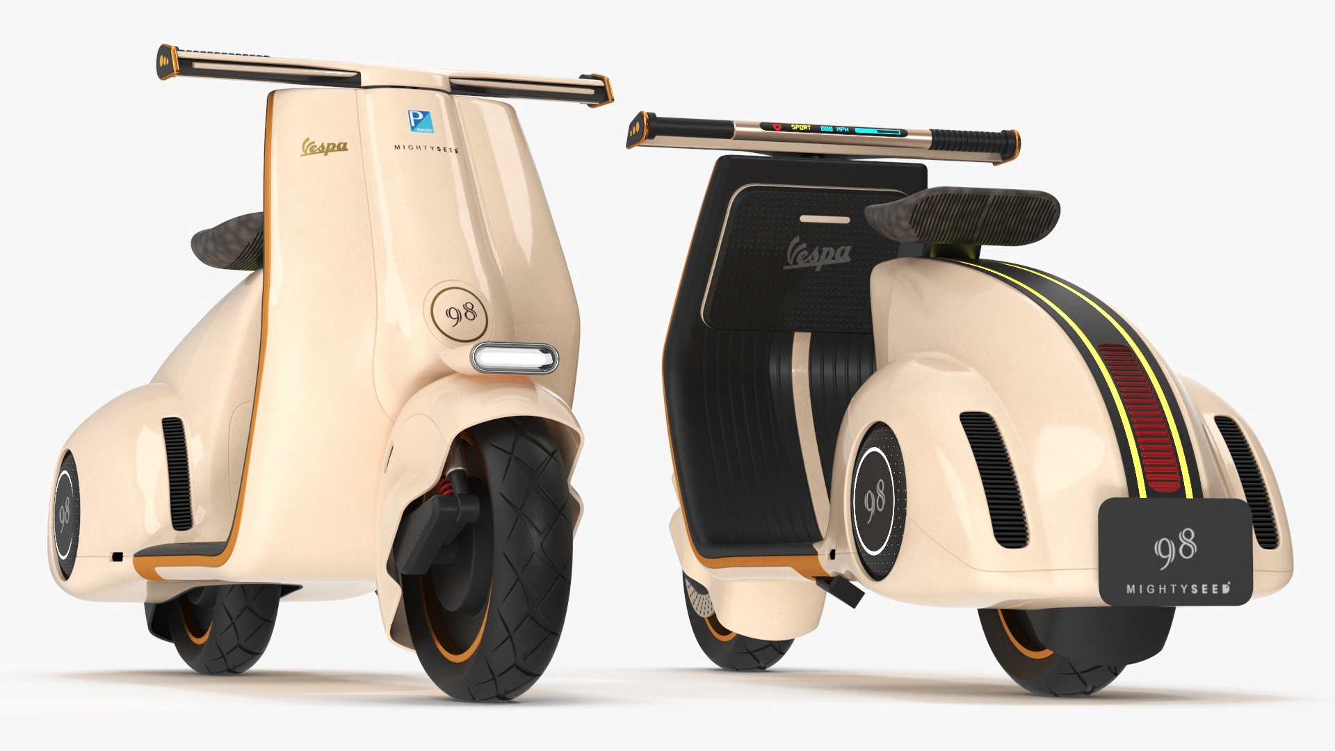 3D Beige Electric Scooter Vespa 98 Lights On
