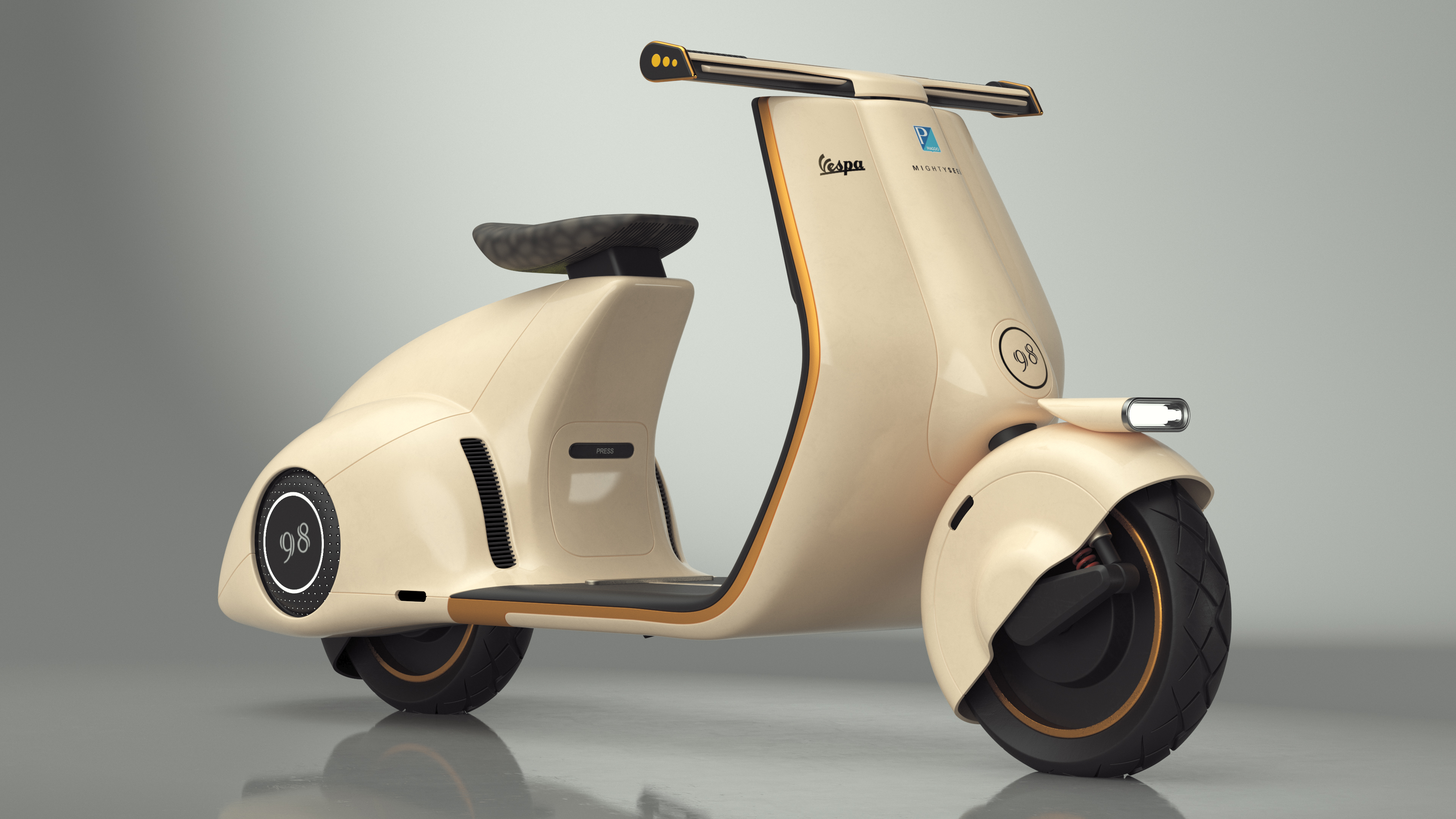 3D Beige Electric Scooter Vespa 98 Lights On