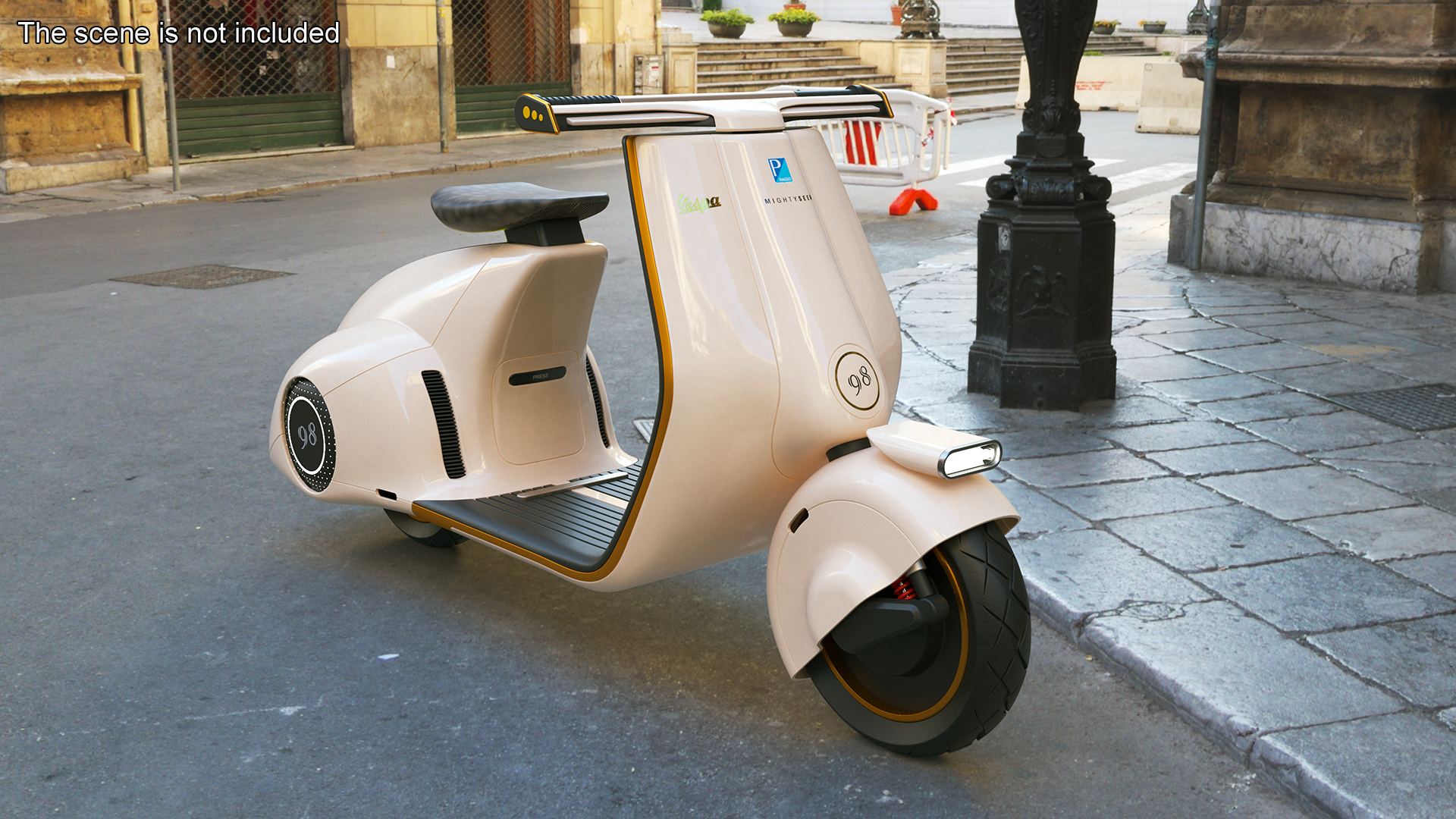 3D Beige Electric Scooter Vespa 98 Lights On