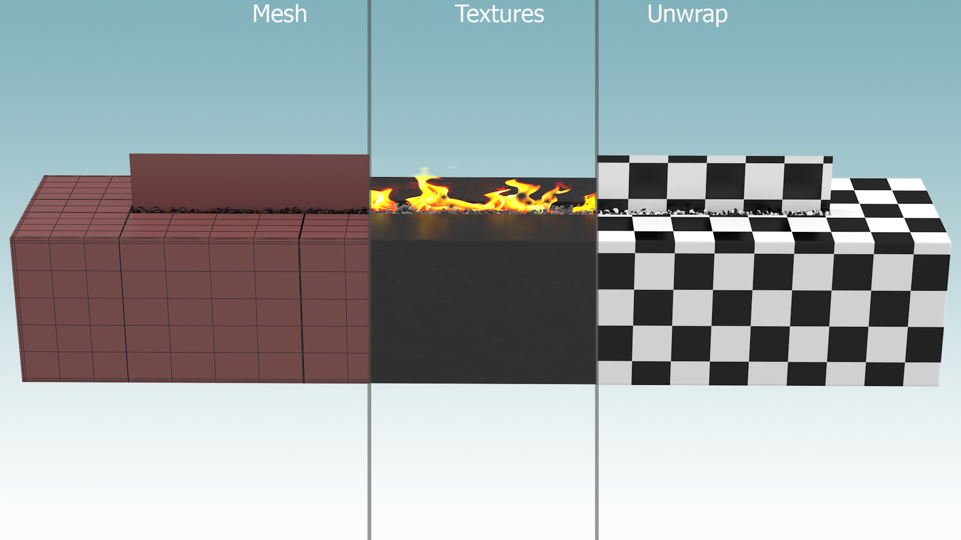 Gas Fire Pit Rectangular Marble Black 3D