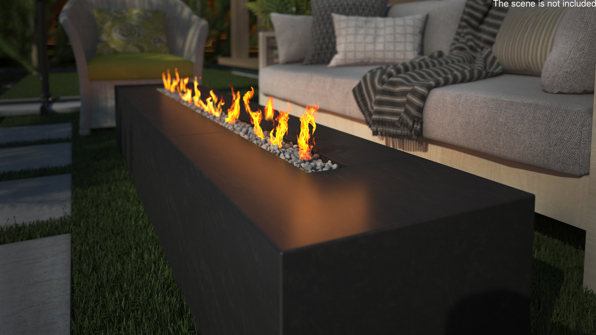Gas Fire Pit Rectangular Marble Black 3D