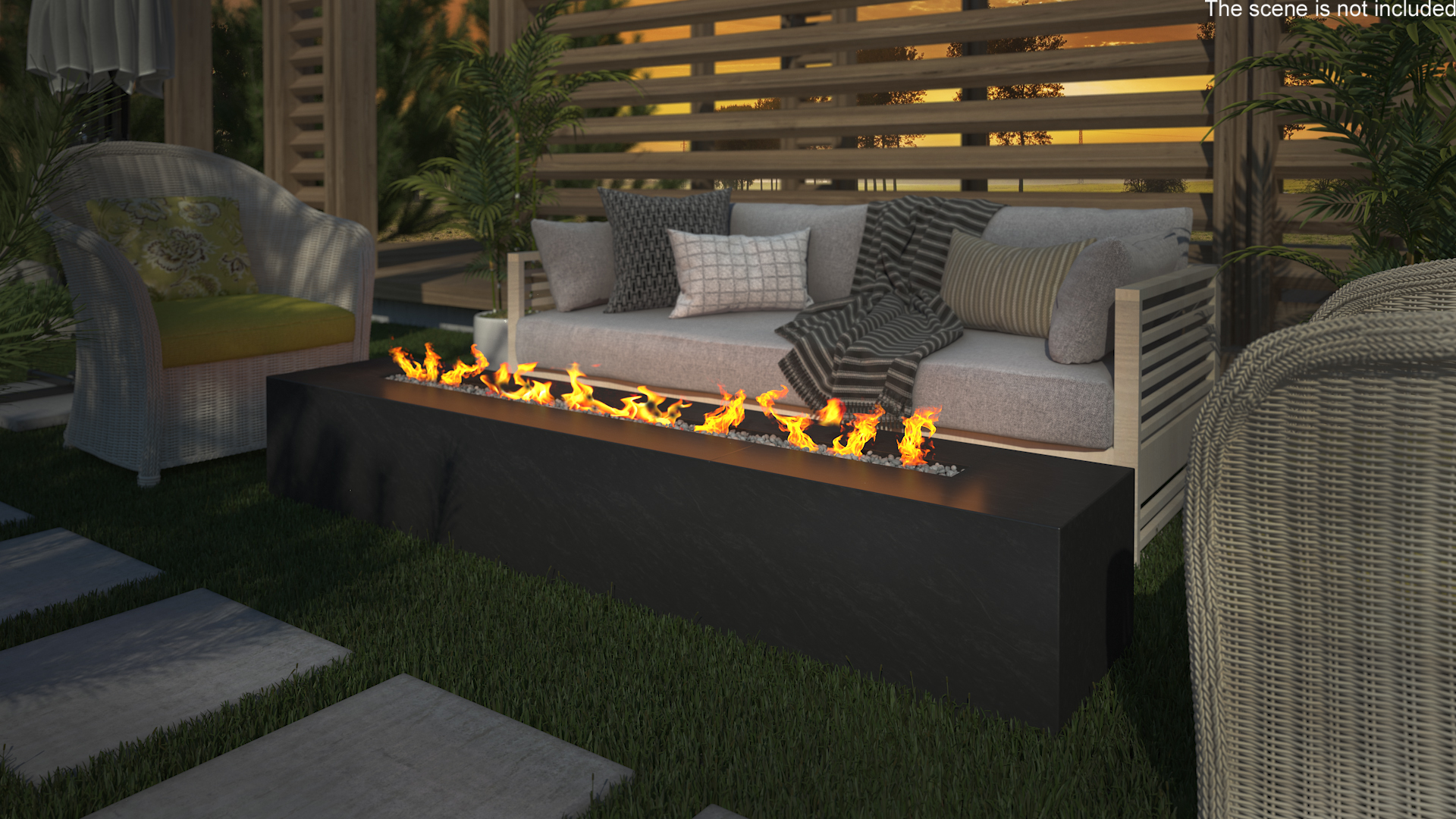 Gas Fire Pit Rectangular Marble Black 3D