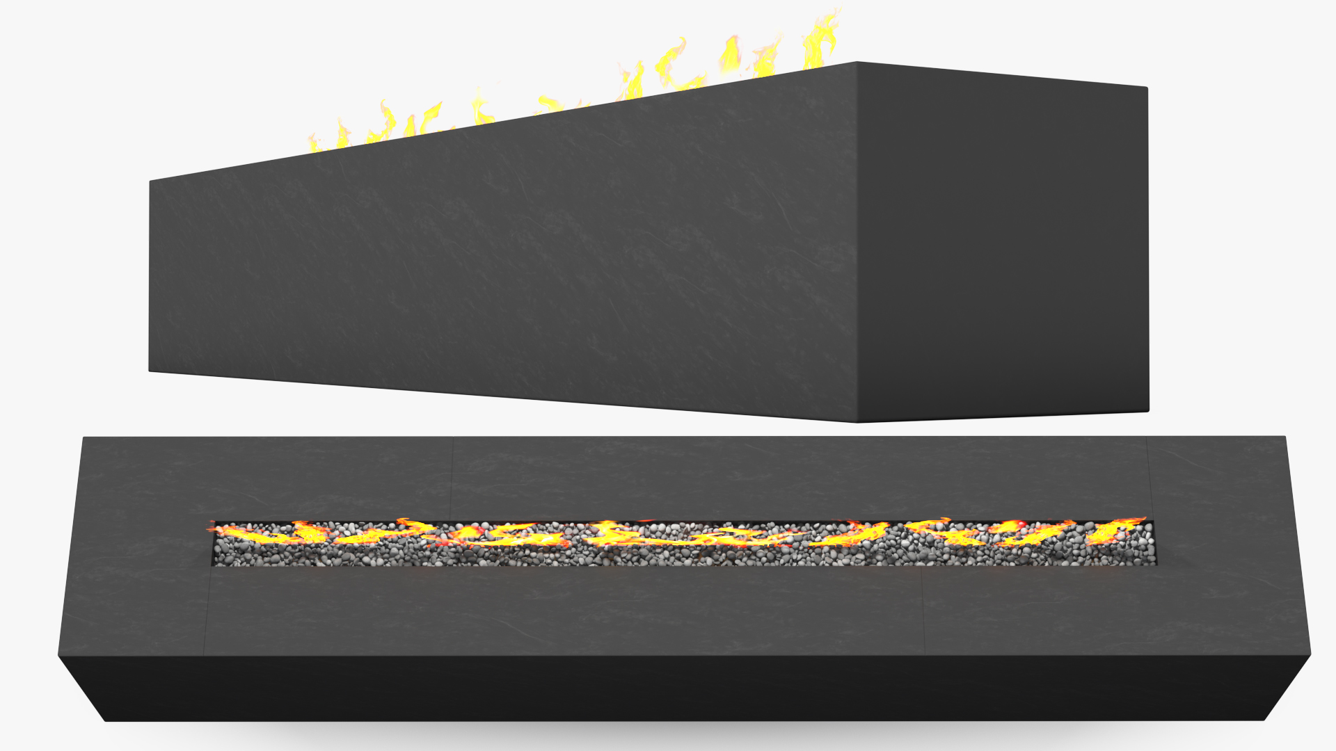 Gas Fire Pit Rectangular Marble Black 3D
