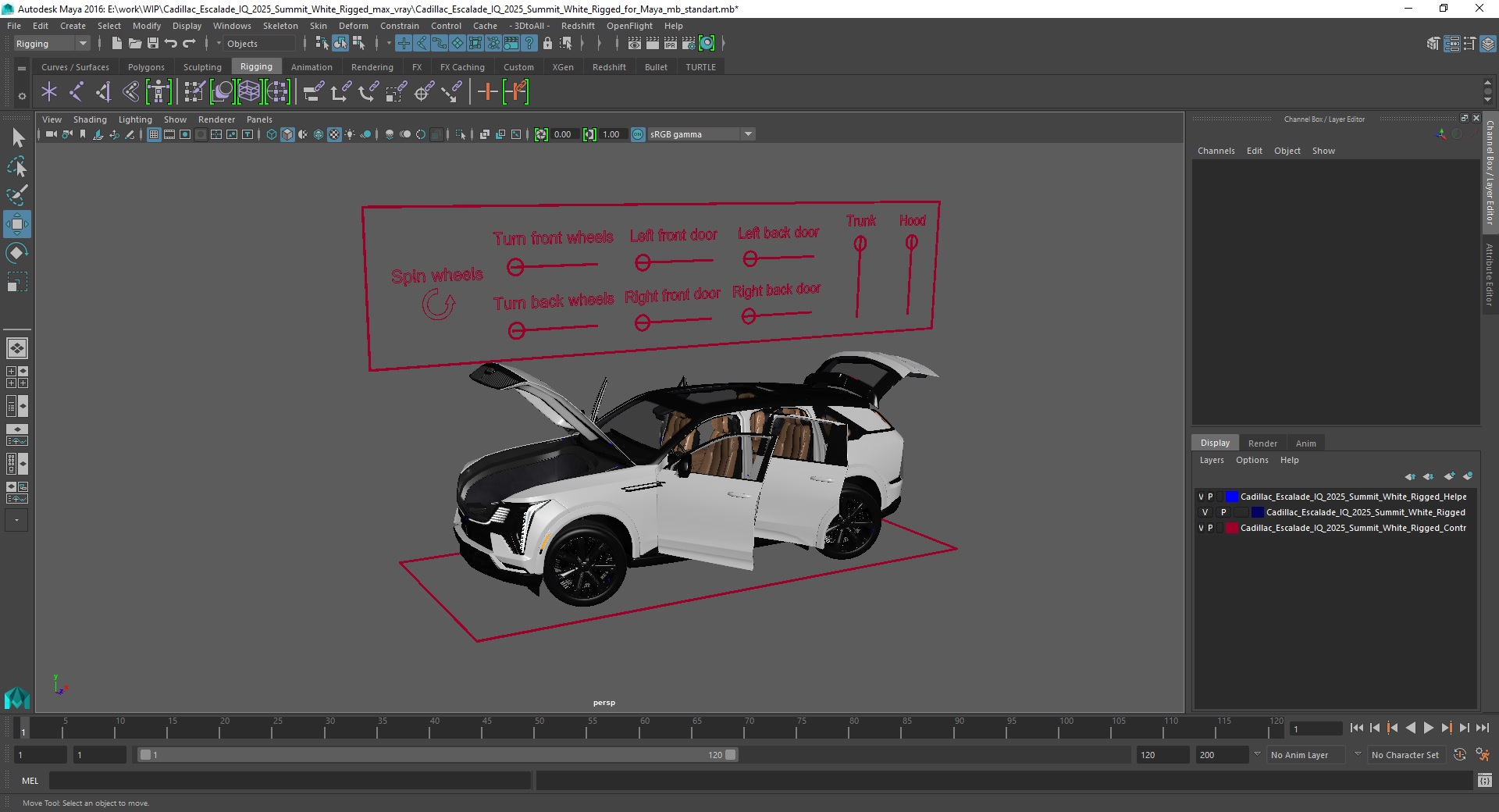 Cadillac Escalade IQ 2025 Summit White Rigged for Maya 3D model