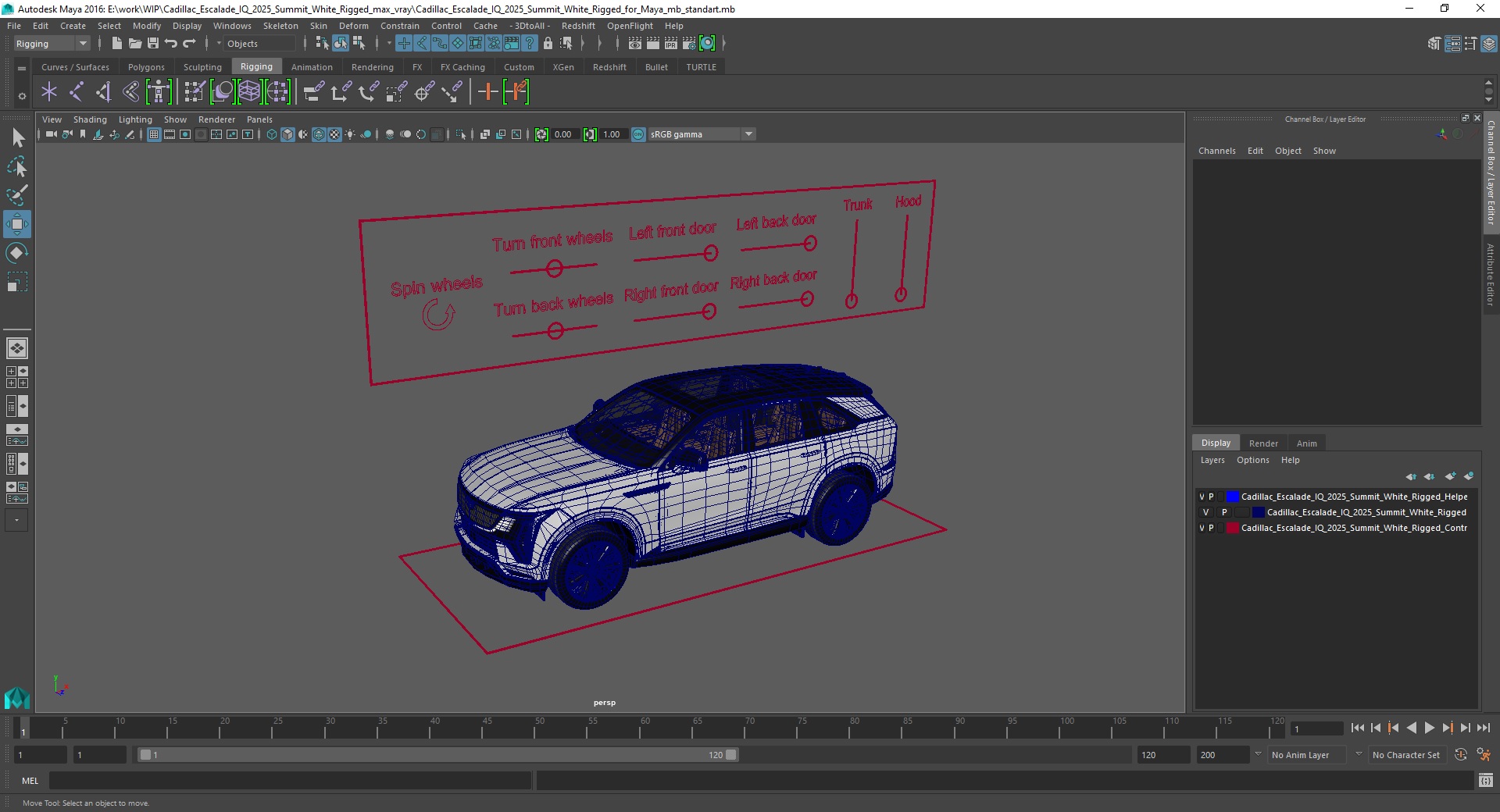 Cadillac Escalade IQ 2025 Summit White Rigged for Maya 3D model