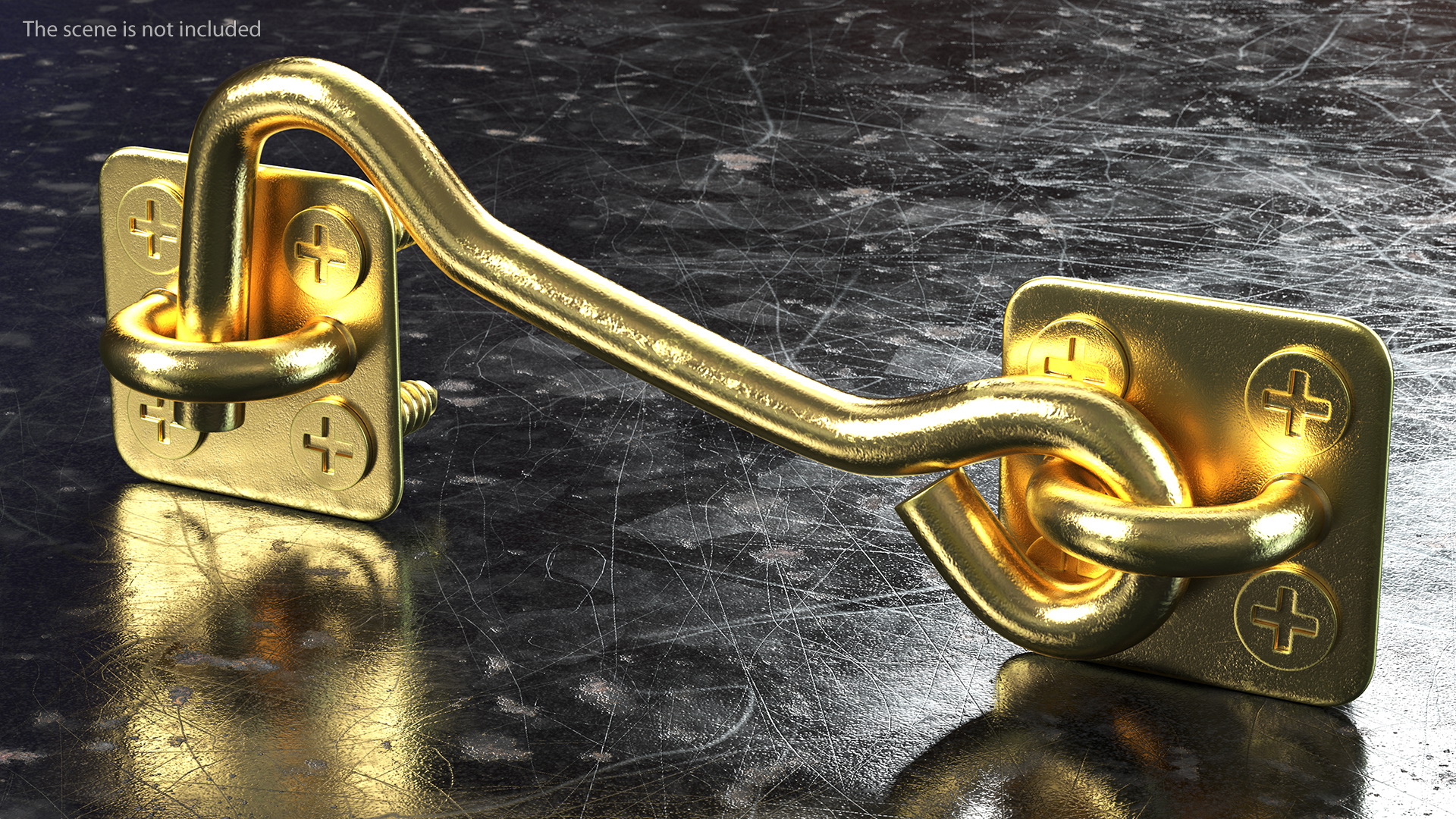 Door Hook and Eye Latch with Mounting Screws Gold 3D model