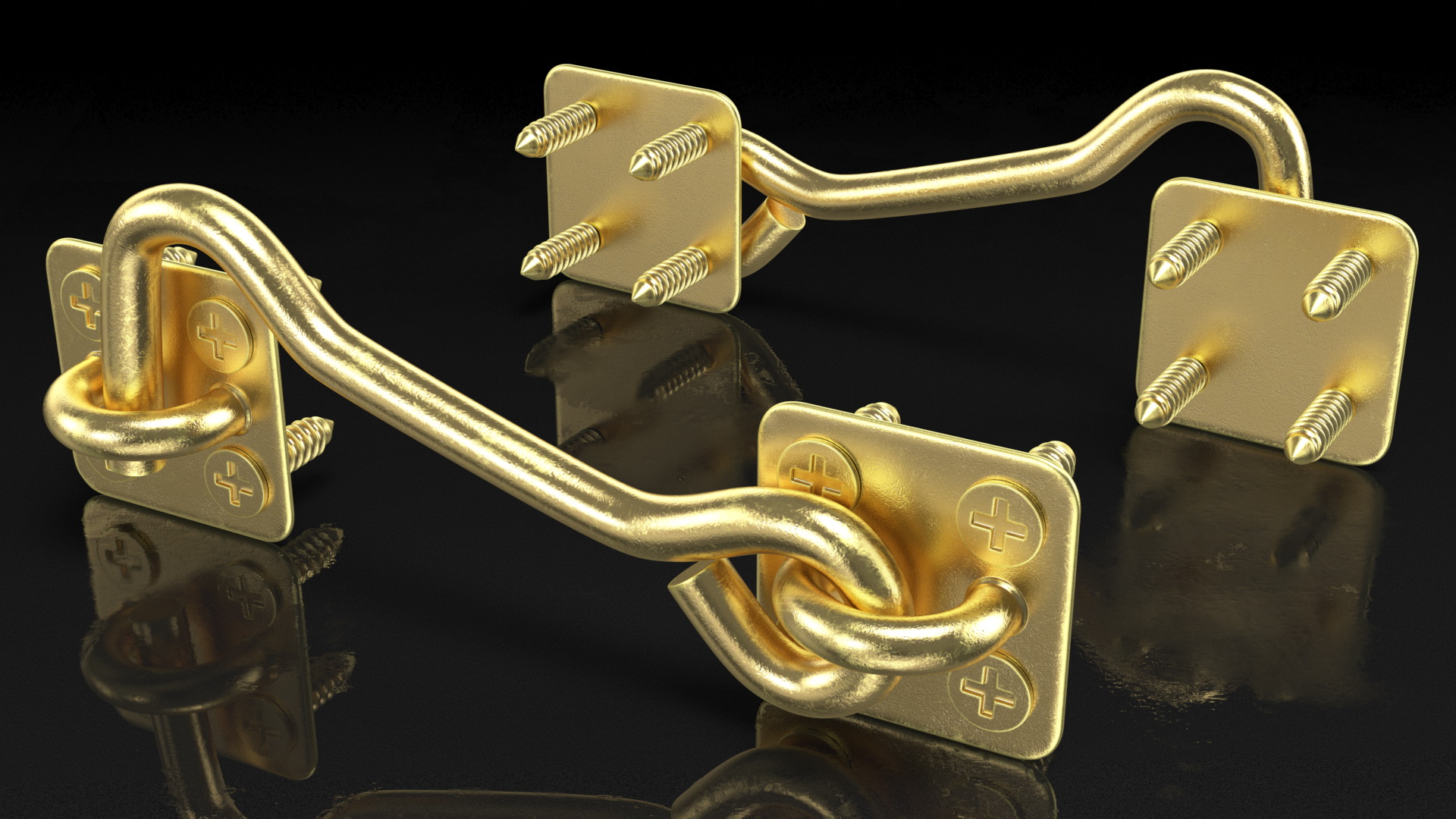Door Hook and Eye Latch with Mounting Screws Gold 3D model