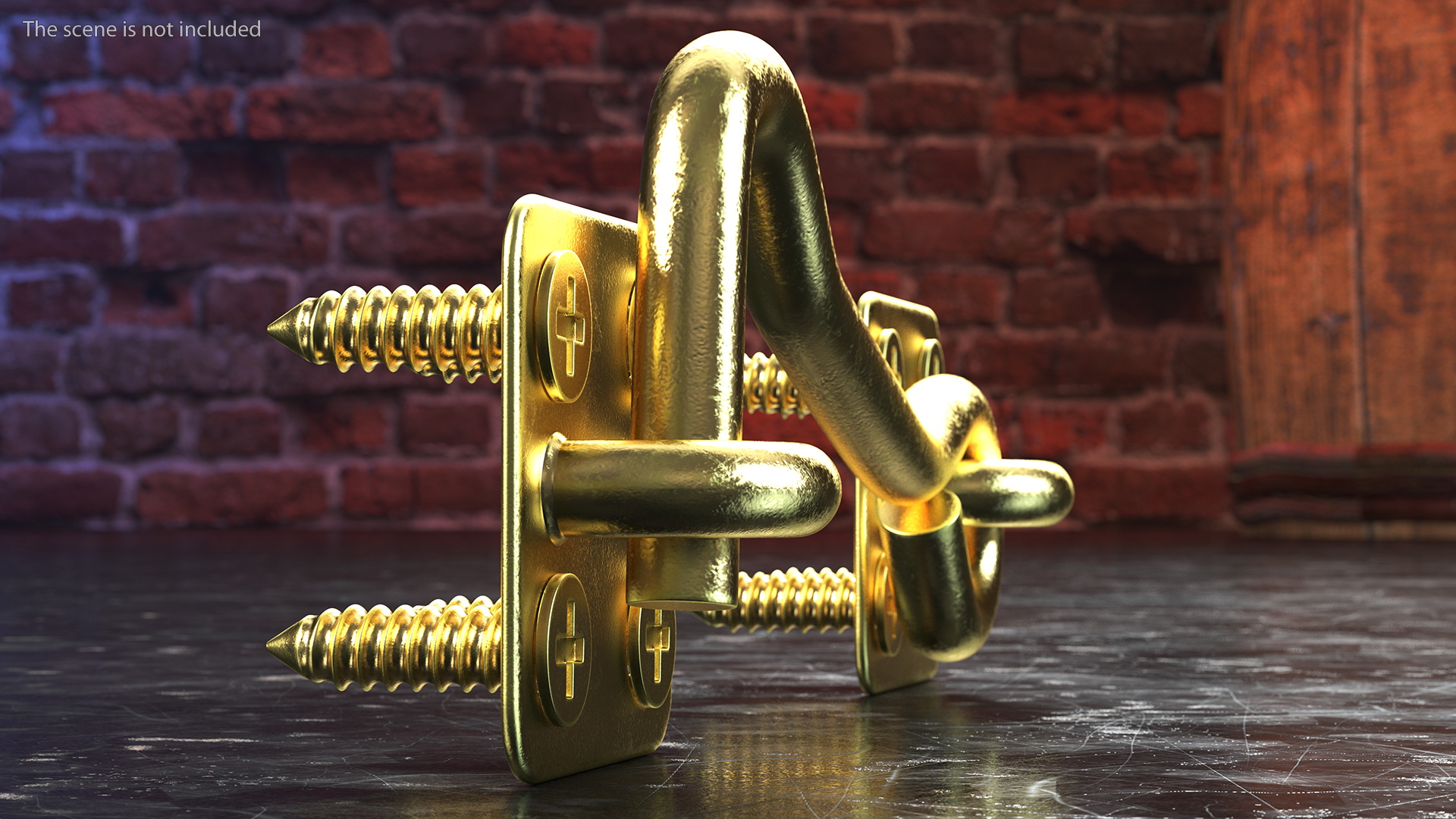 Door Hook and Eye Latch with Mounting Screws Gold 3D model
