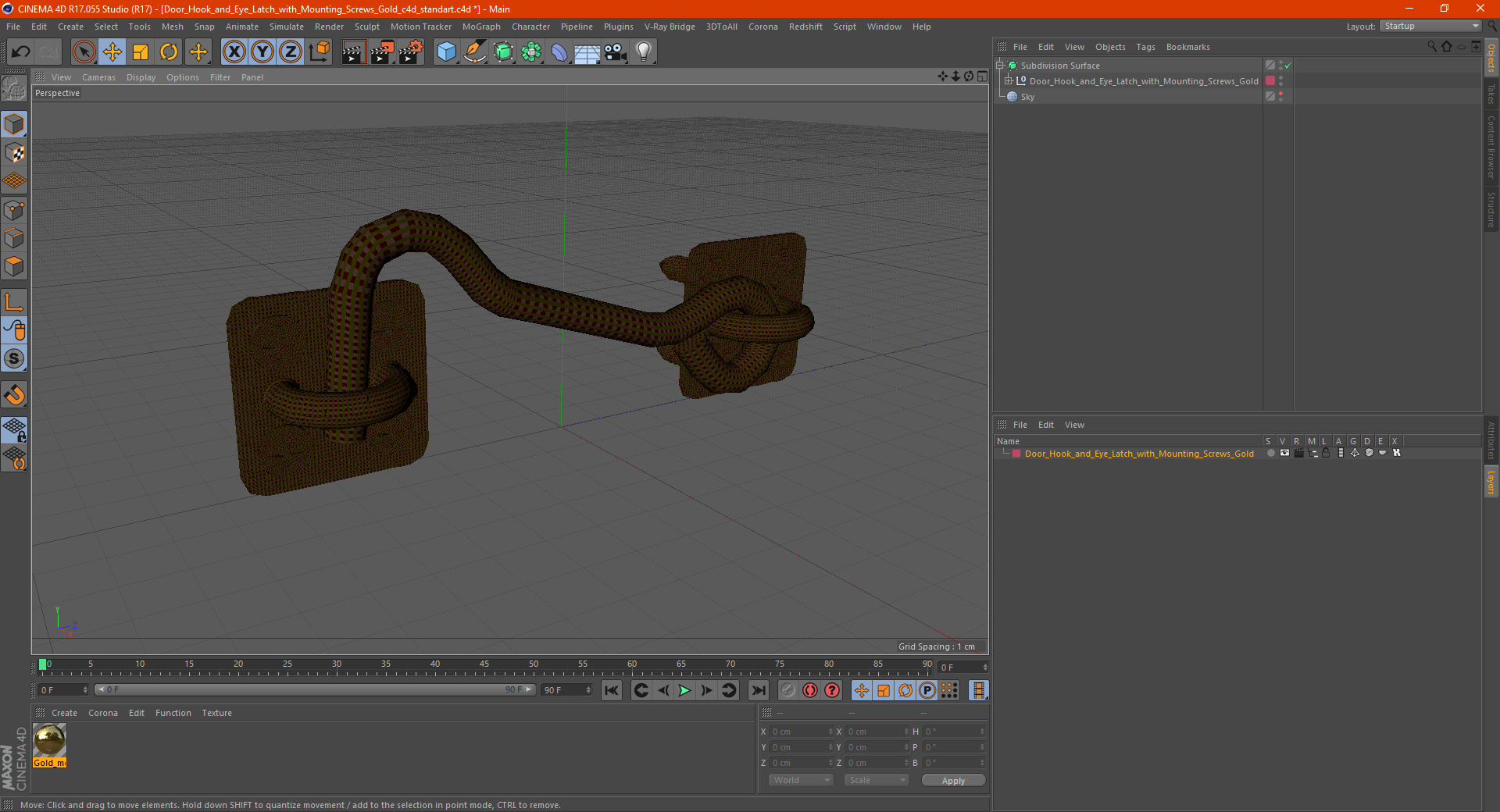 Door Hook and Eye Latch with Mounting Screws Gold 3D model