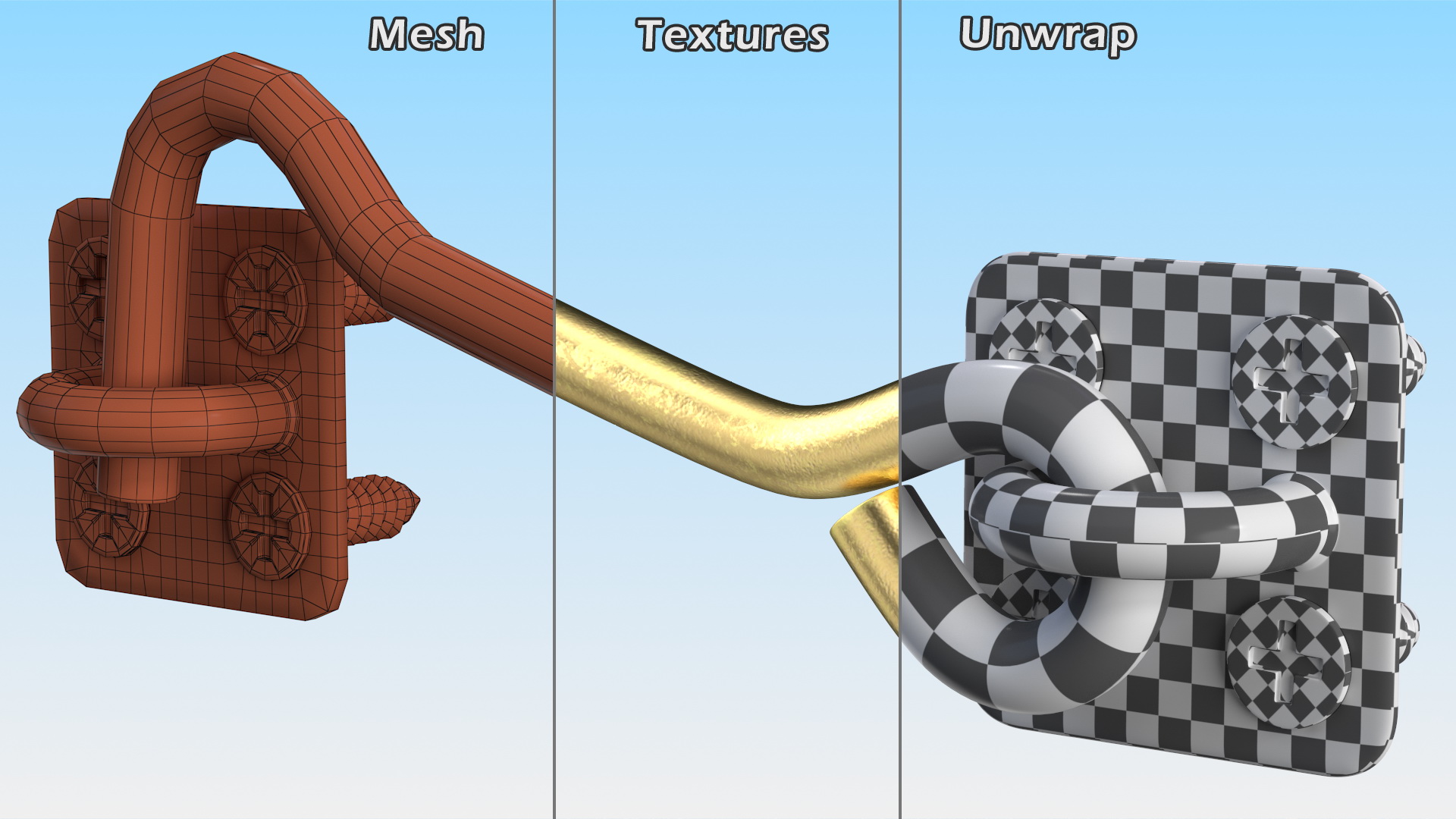 Door Hook and Eye Latch with Mounting Screws Gold 3D model