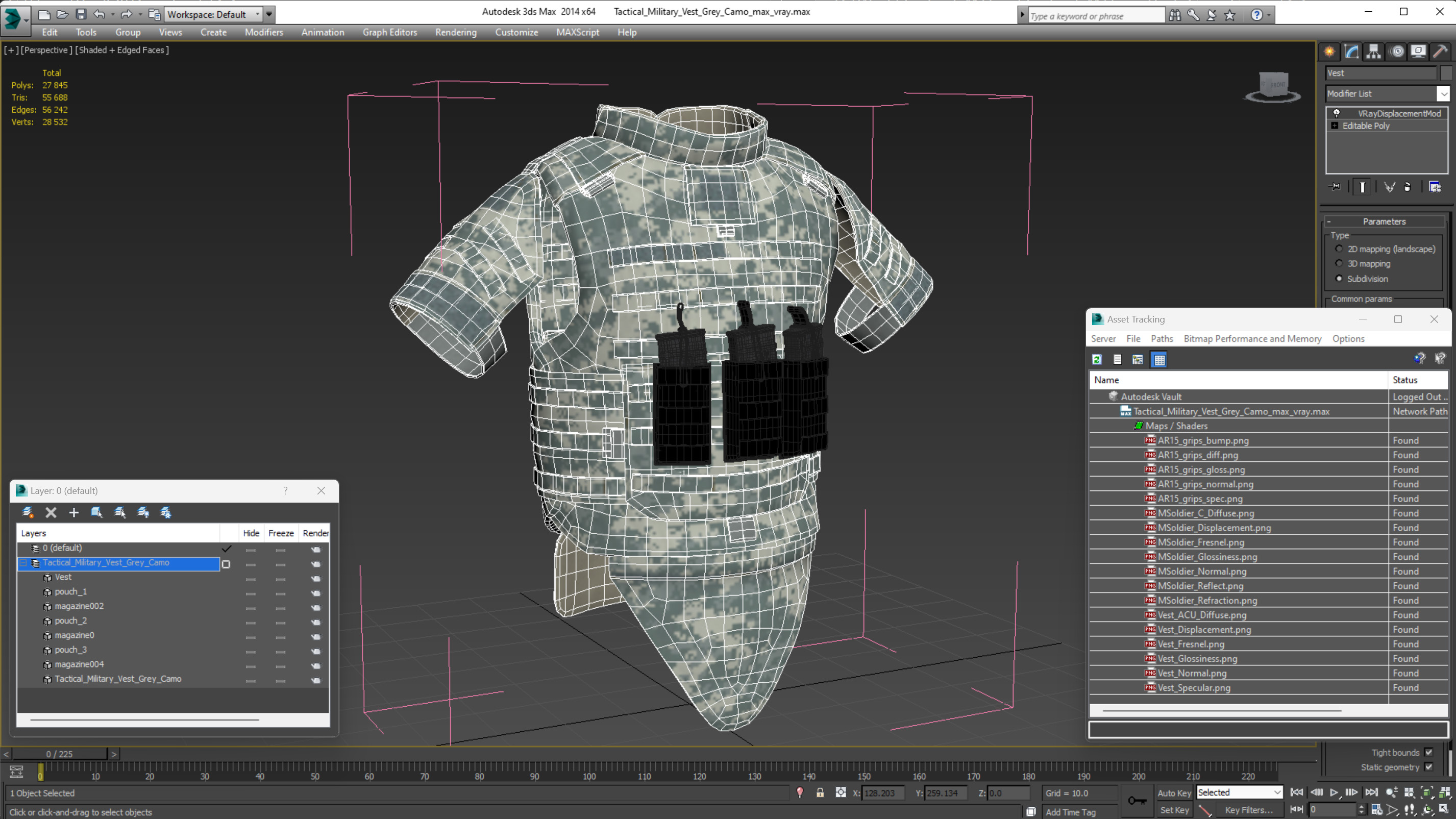 Tactical Military Vest Grey Camo 3D