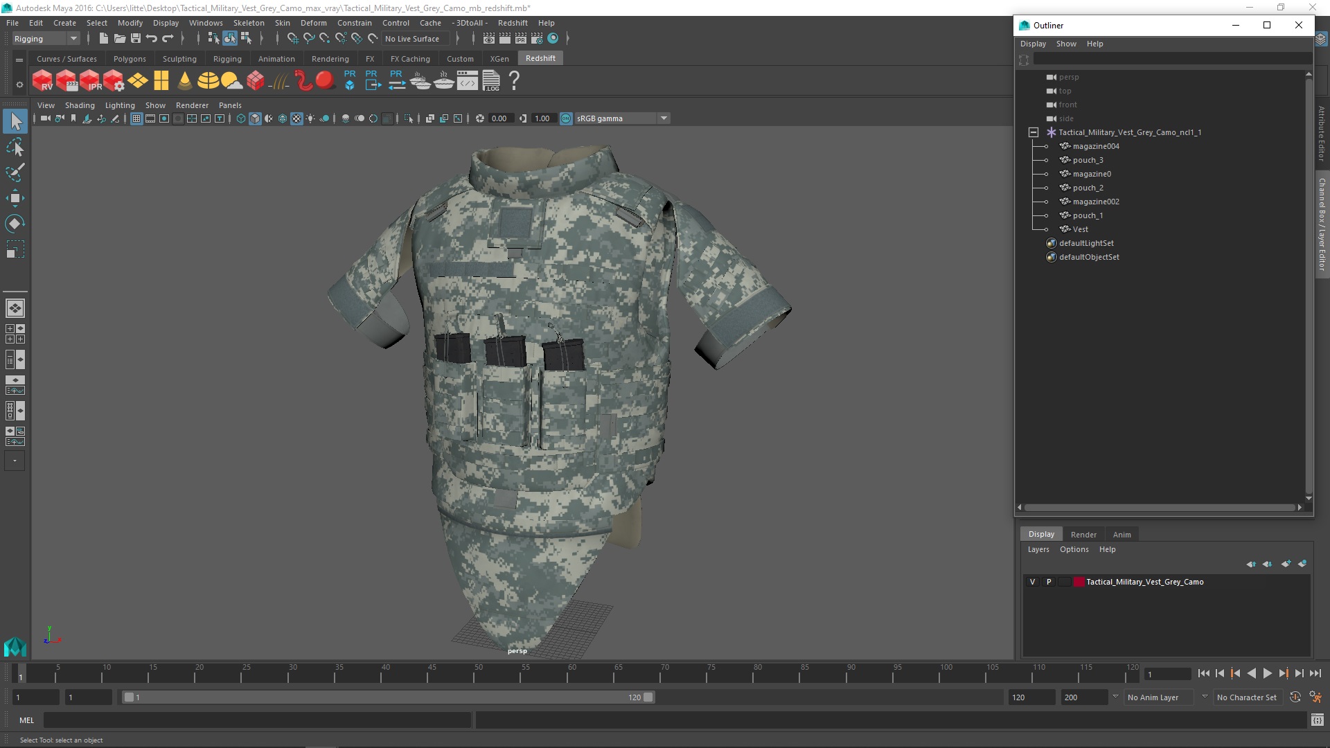 Tactical Military Vest Grey Camo 3D