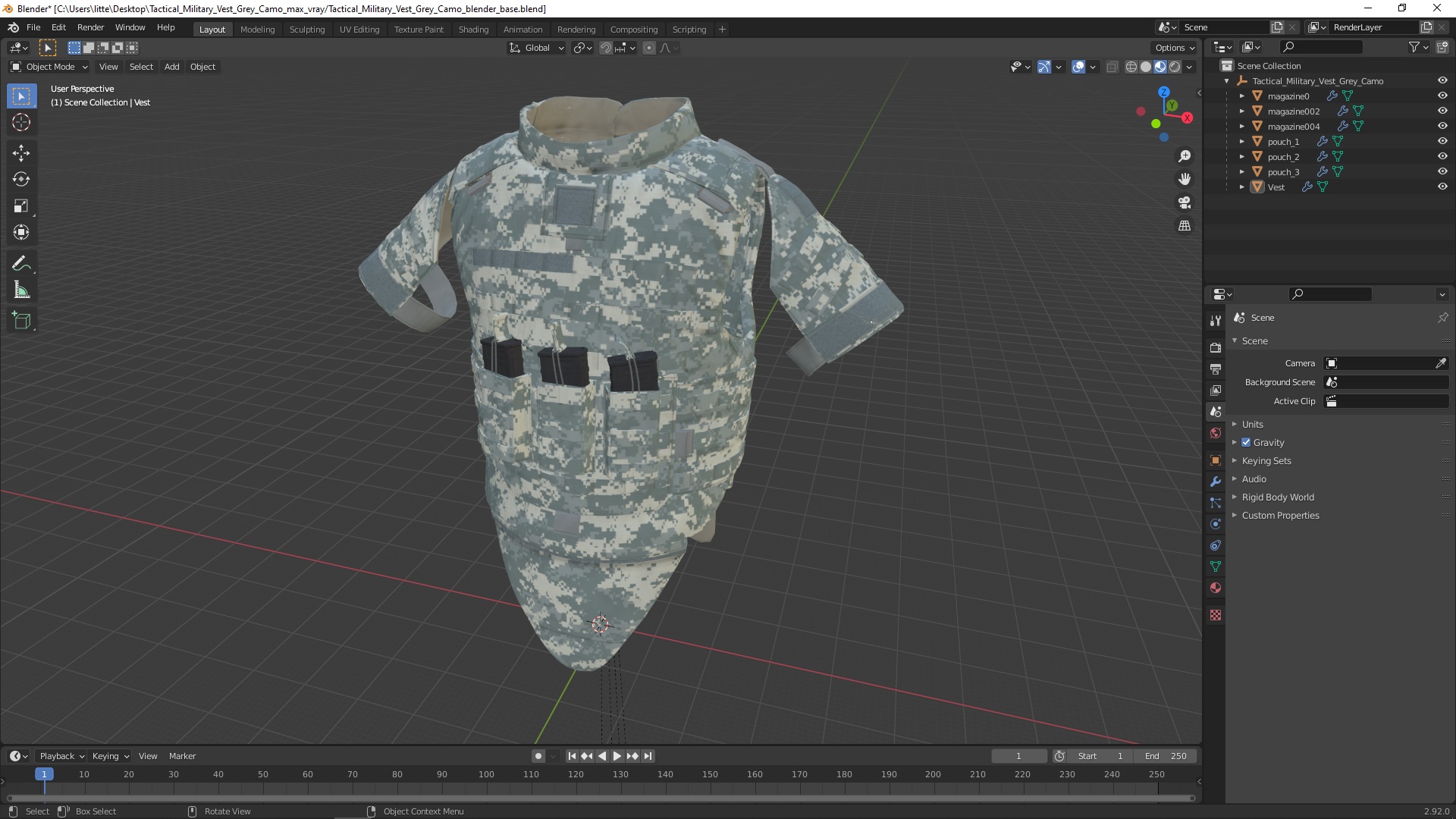 Tactical Military Vest Grey Camo 3D