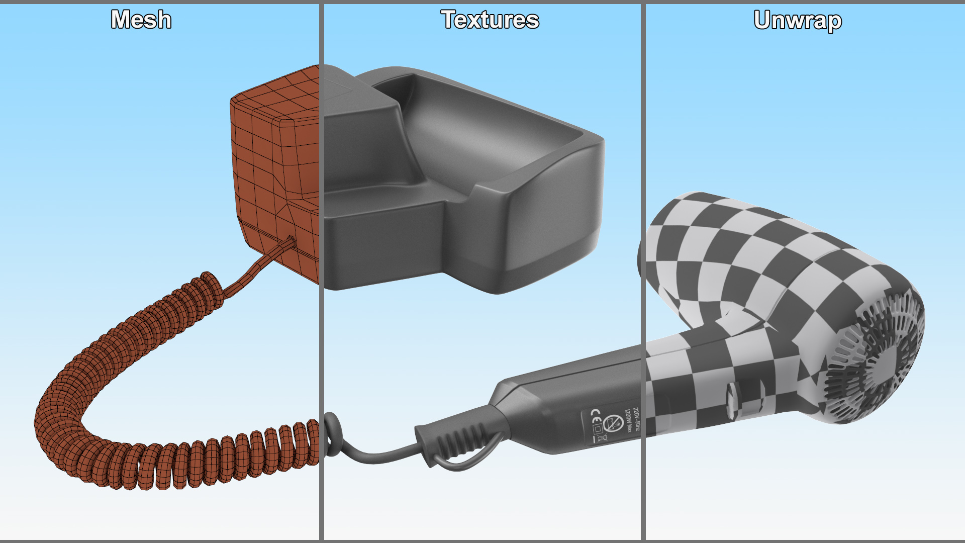 3D Black Hotel Hair Dryer Dismounted model