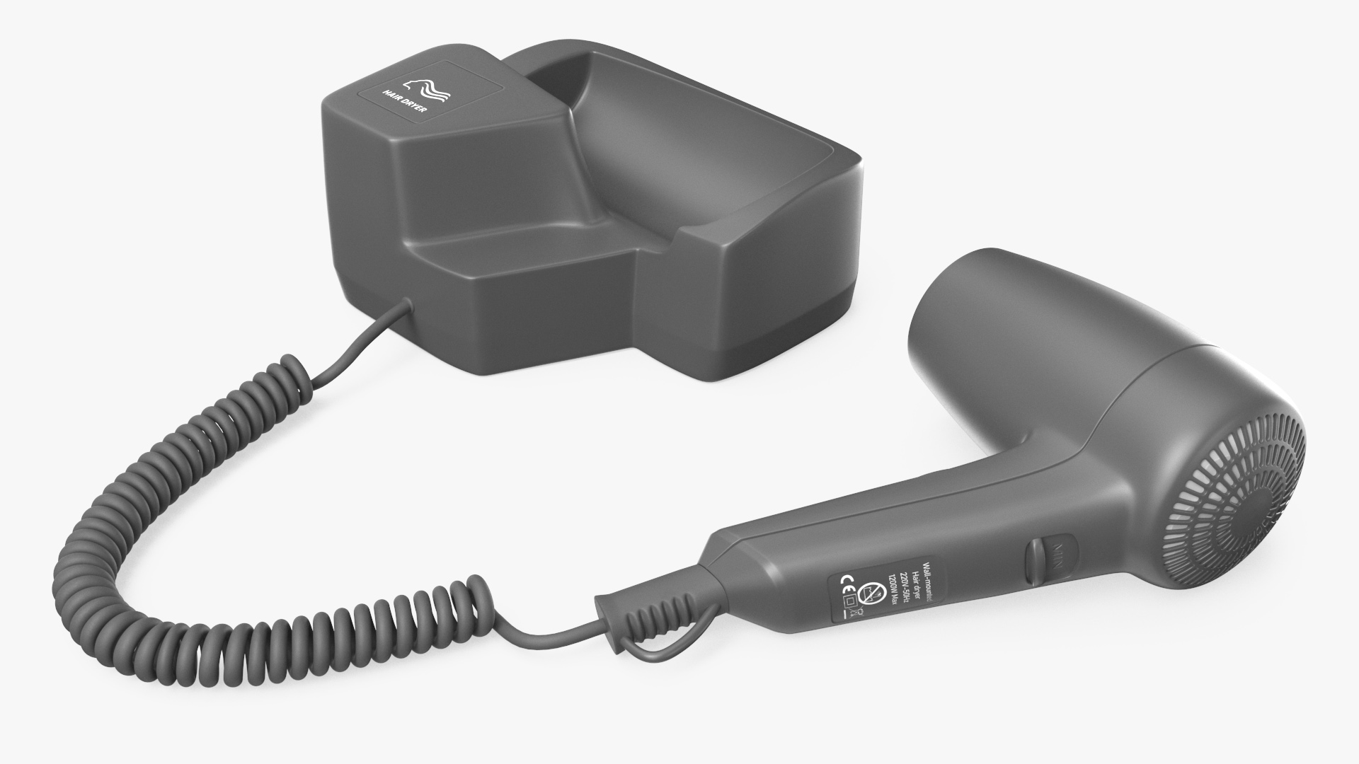 3D Black Hotel Hair Dryer Dismounted model