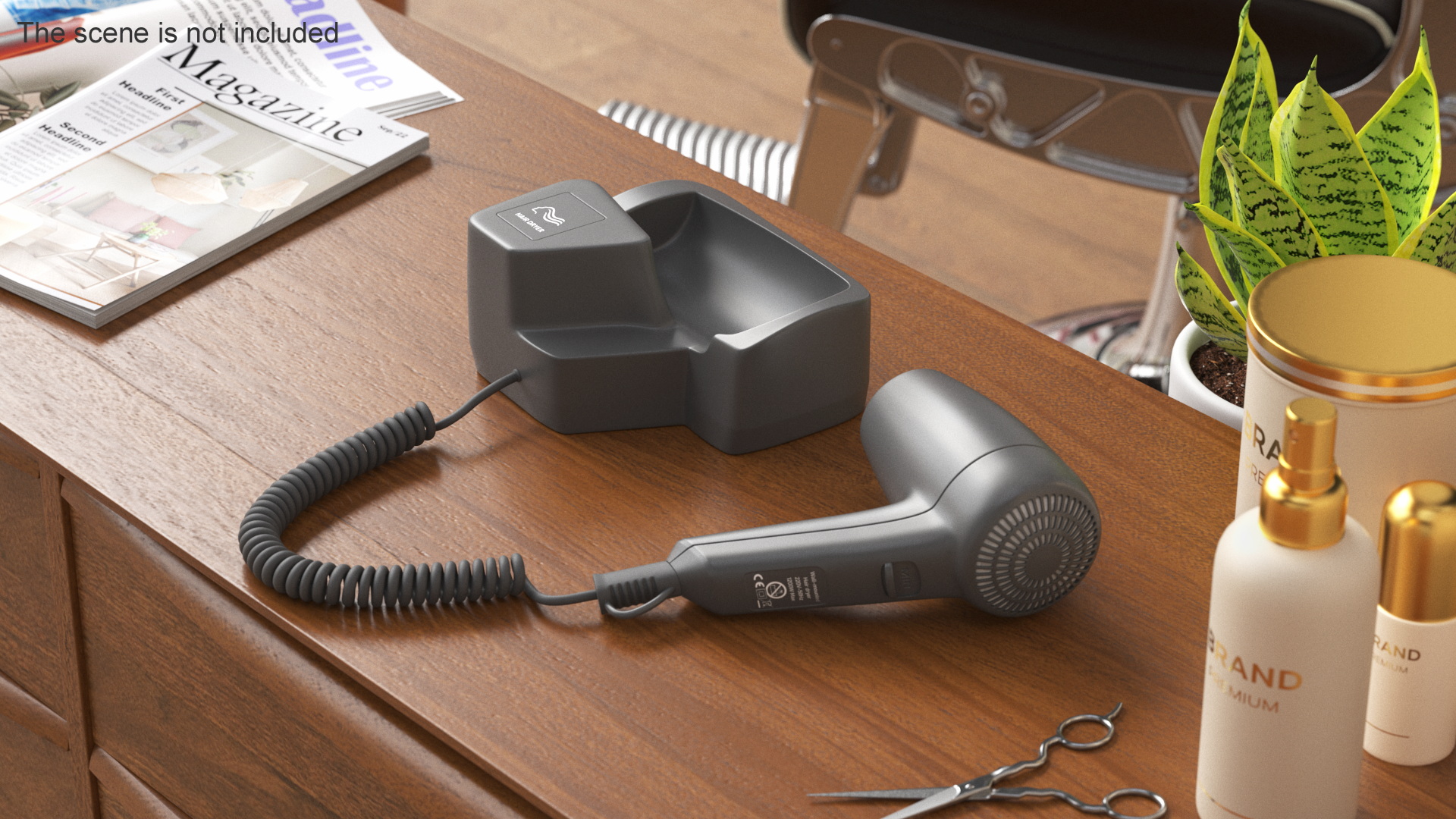 3D Black Hotel Hair Dryer Dismounted model