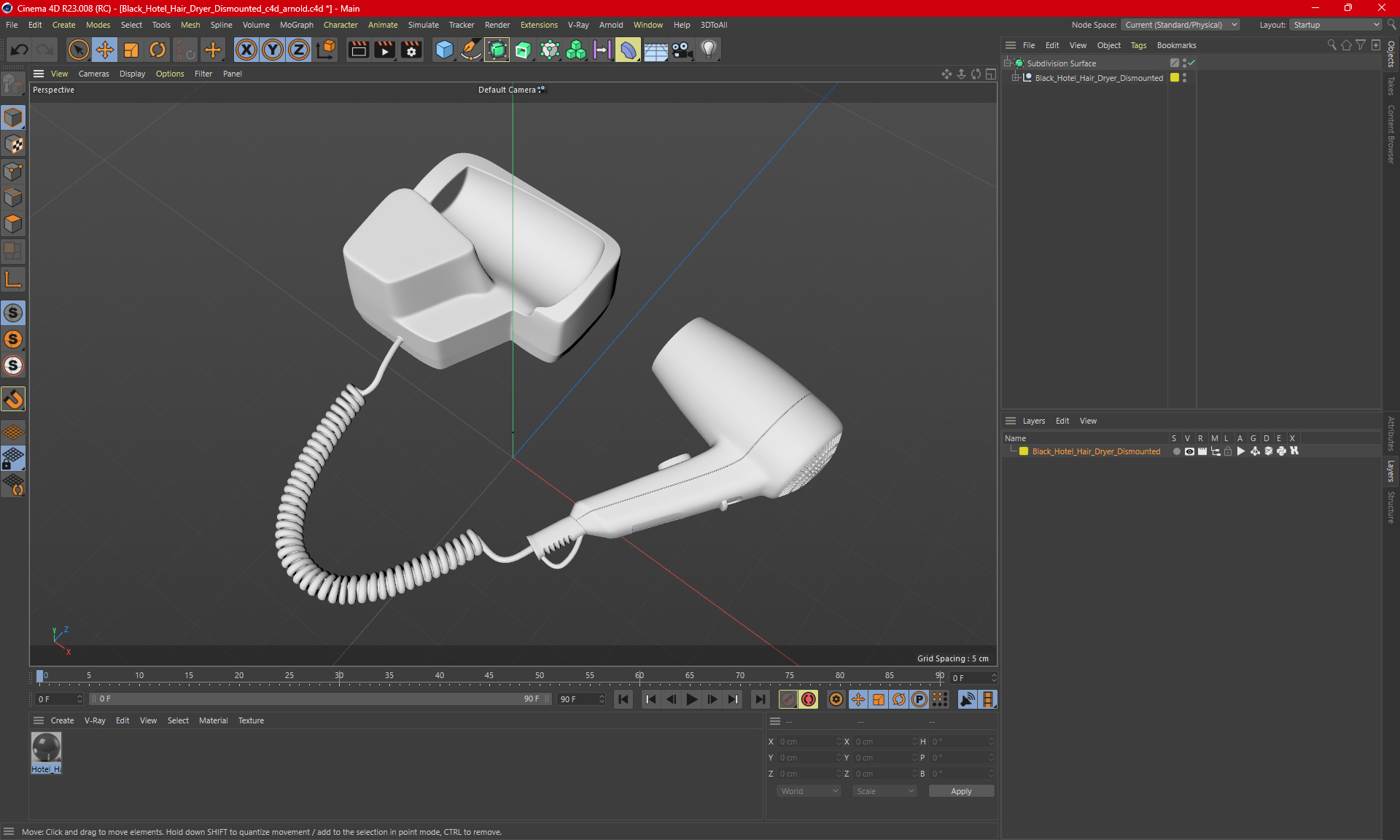 3D Black Hotel Hair Dryer Dismounted model