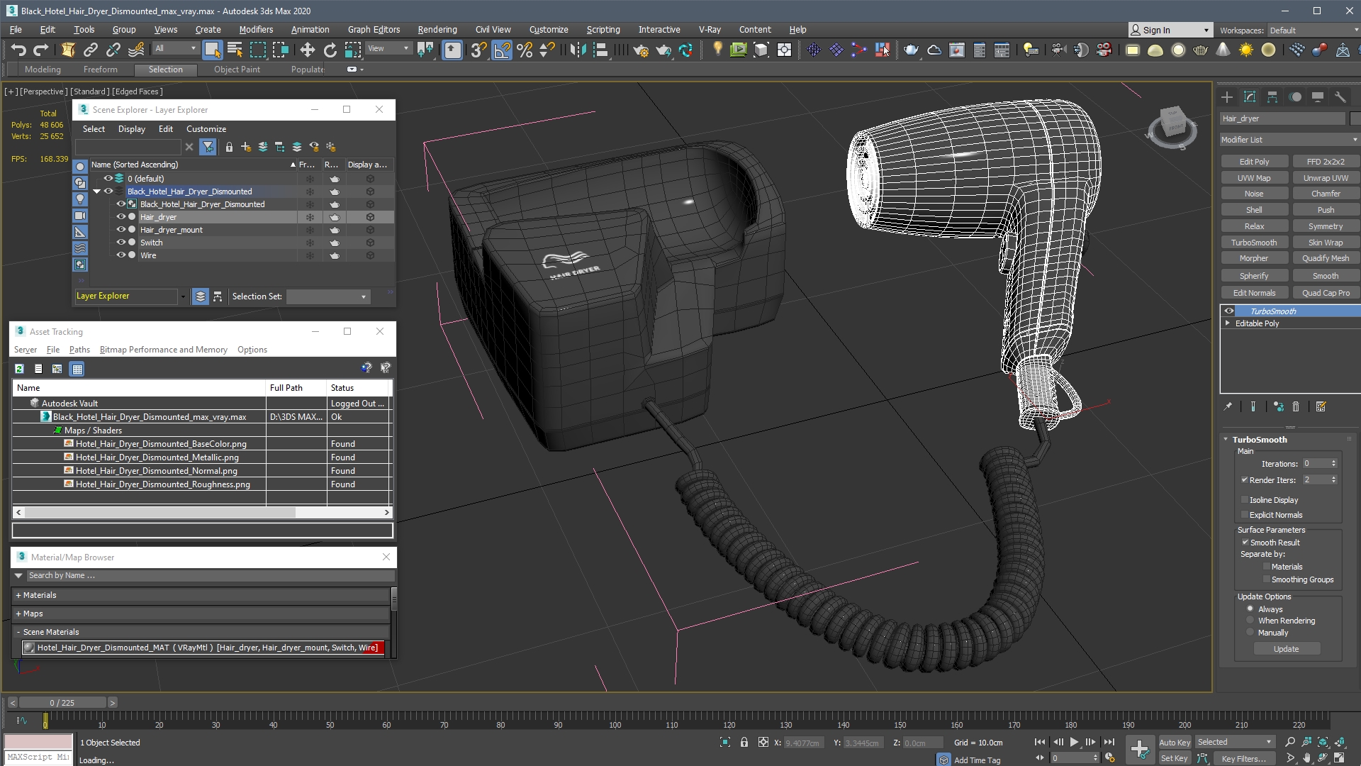3D Black Hotel Hair Dryer Dismounted model