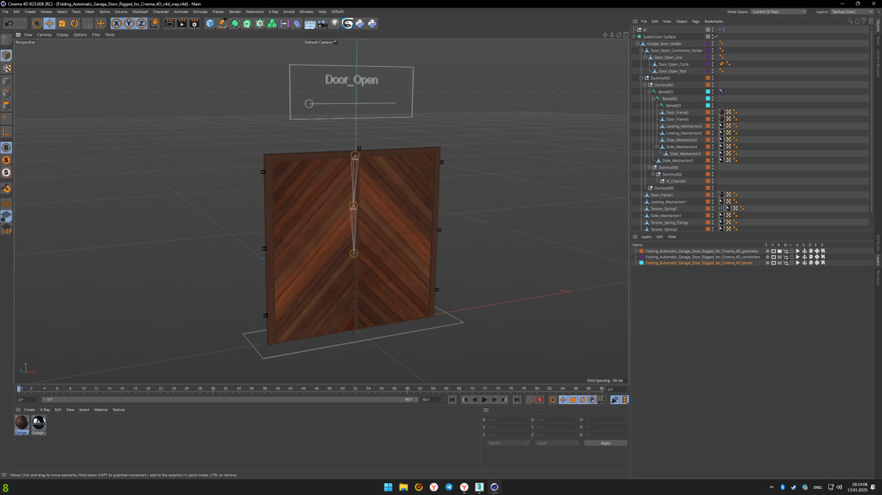 3D model Folding Automatic Garage Door Rigged for Cinema 4D