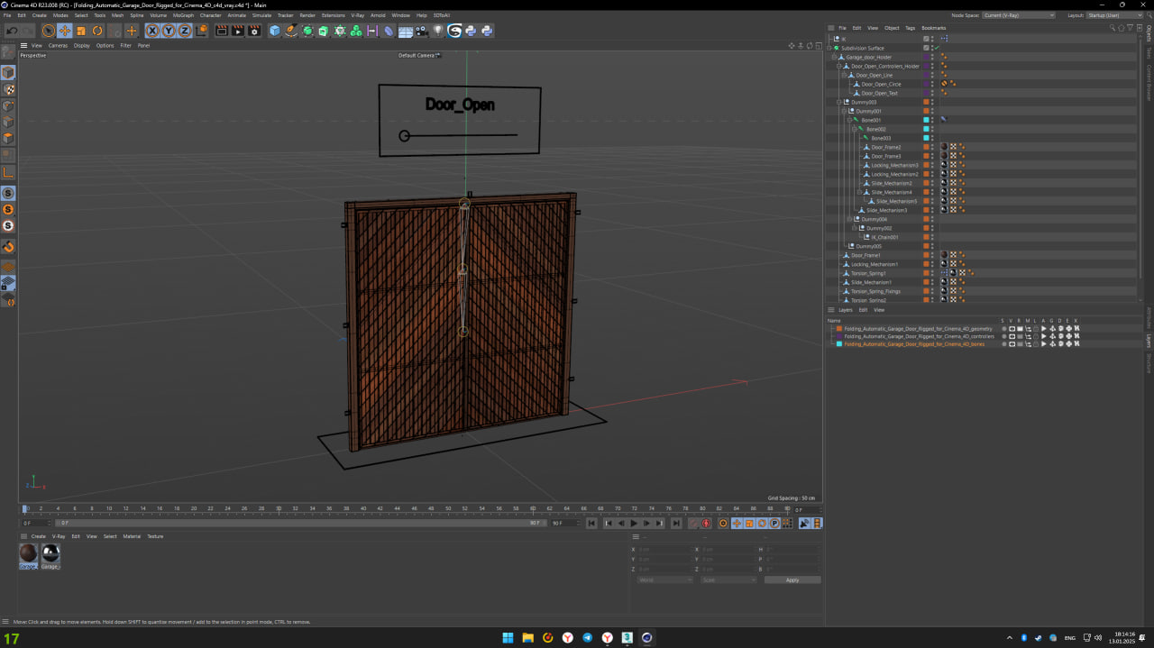 3D model Folding Automatic Garage Door Rigged for Cinema 4D