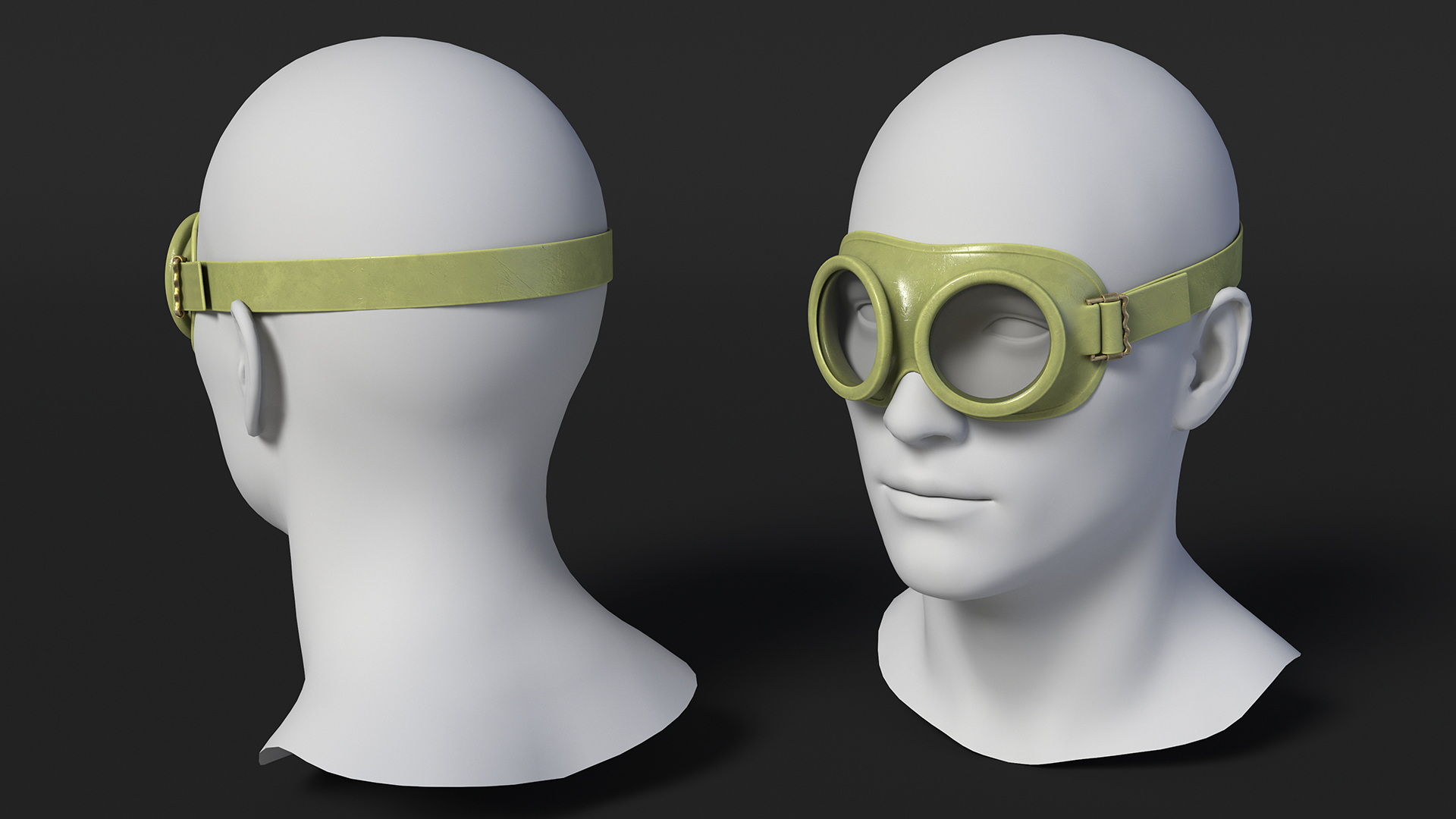 NATO Protection Goggles Green on Mannequin Head 3D