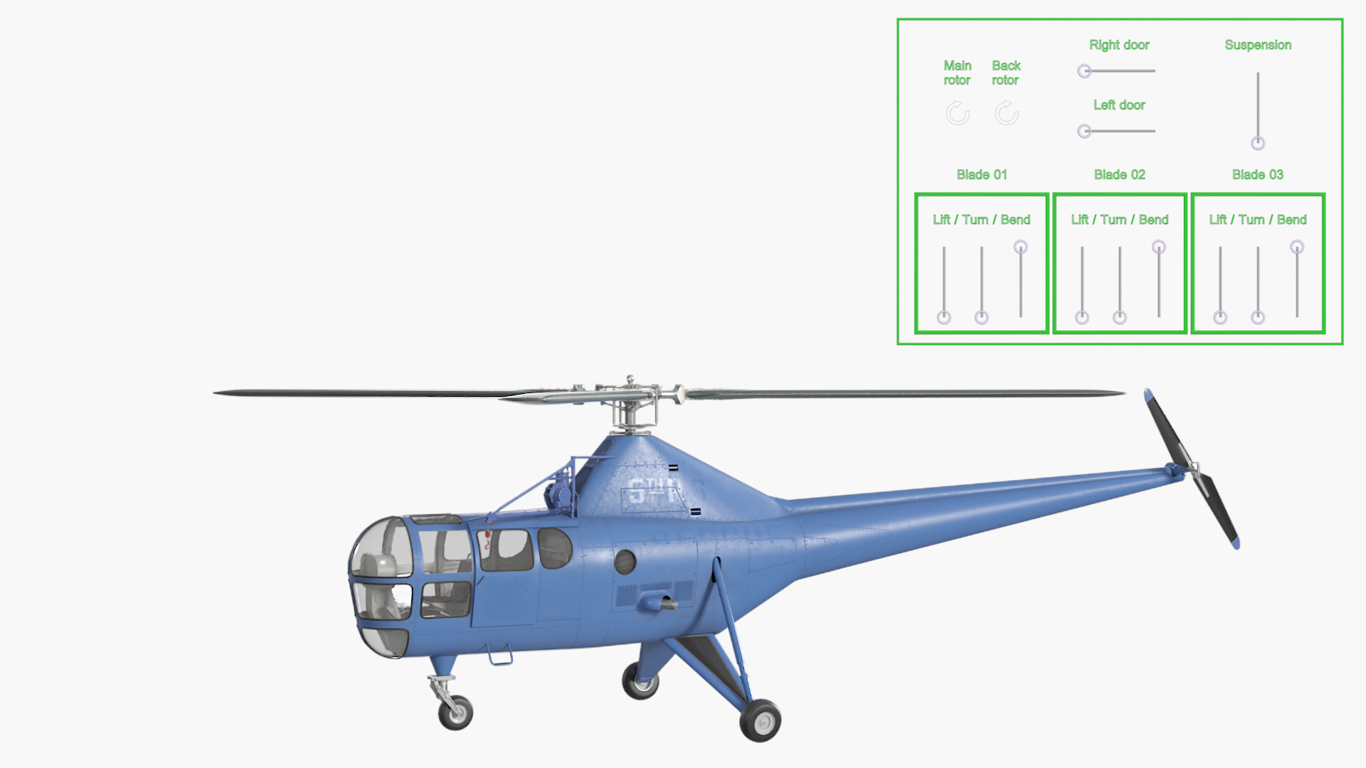 3D Civilian Multirole Helicopter Blue Rigged