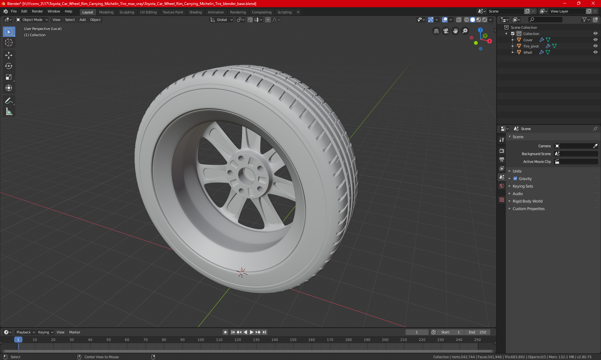 3D Toyota Car Wheel Rim Carrying Michelin Tire model