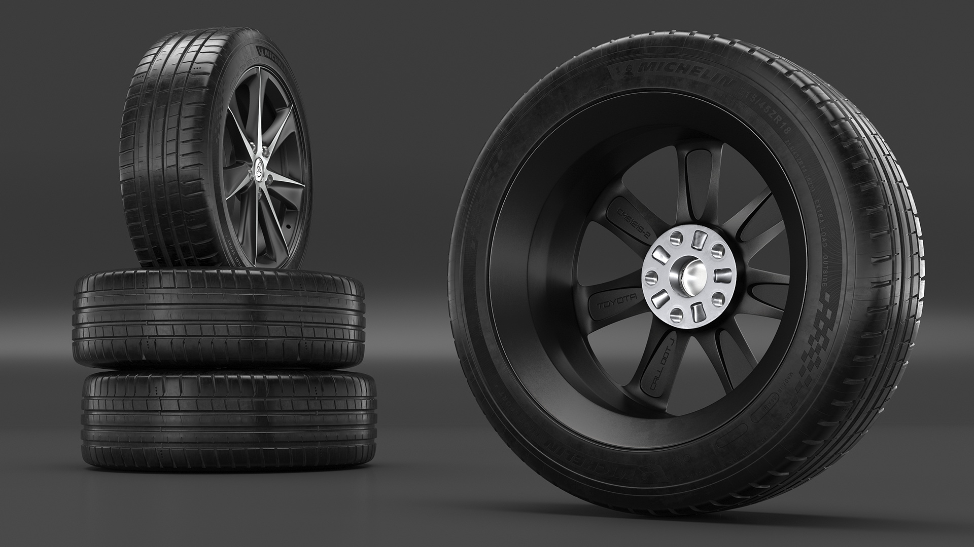 3D Toyota Car Wheel Rim Carrying Michelin Tire model