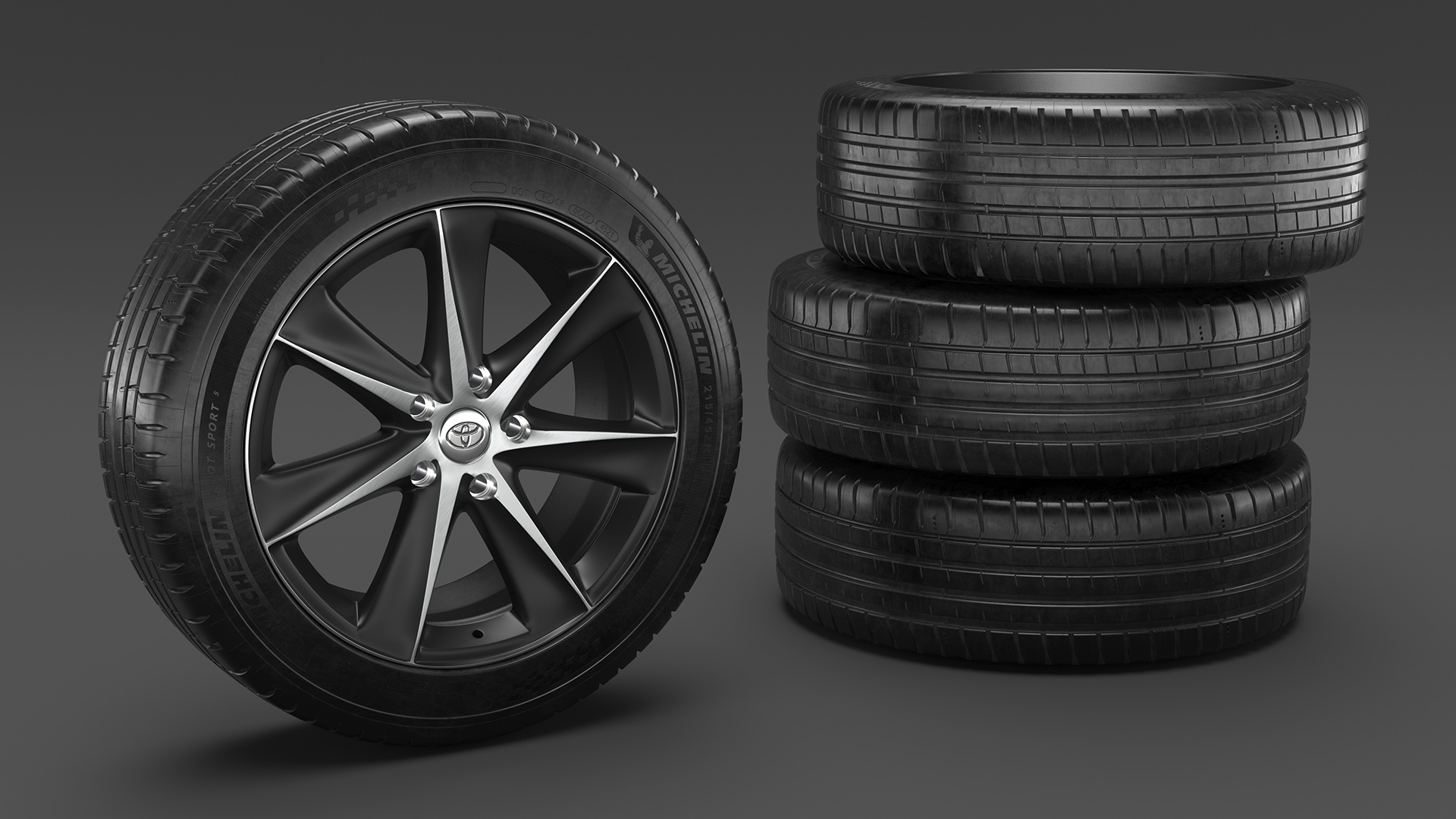 3D Toyota Car Wheel Rim Carrying Michelin Tire model
