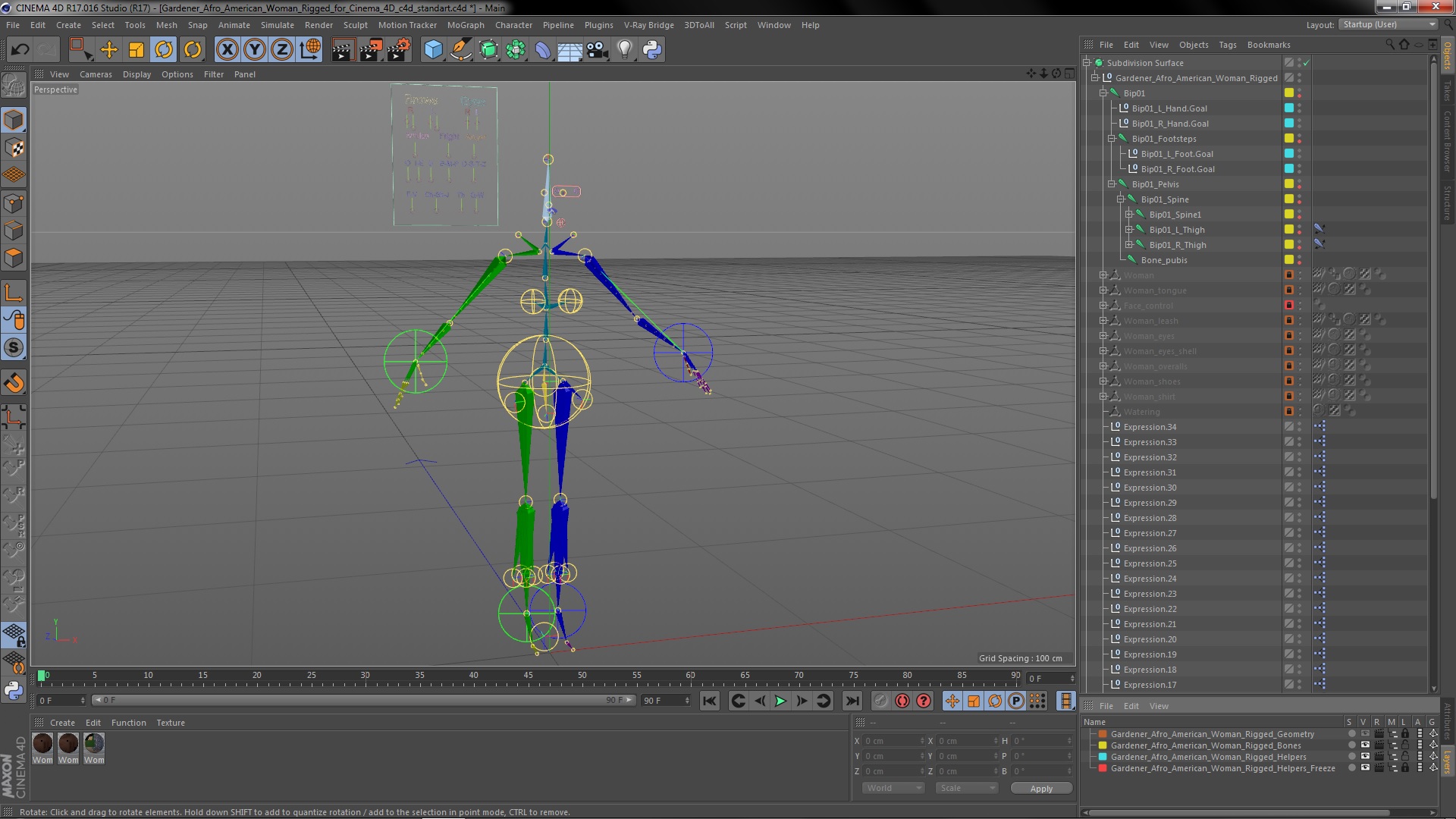 Gardener Afro American Woman Rigged for Cinema 4D 3D model