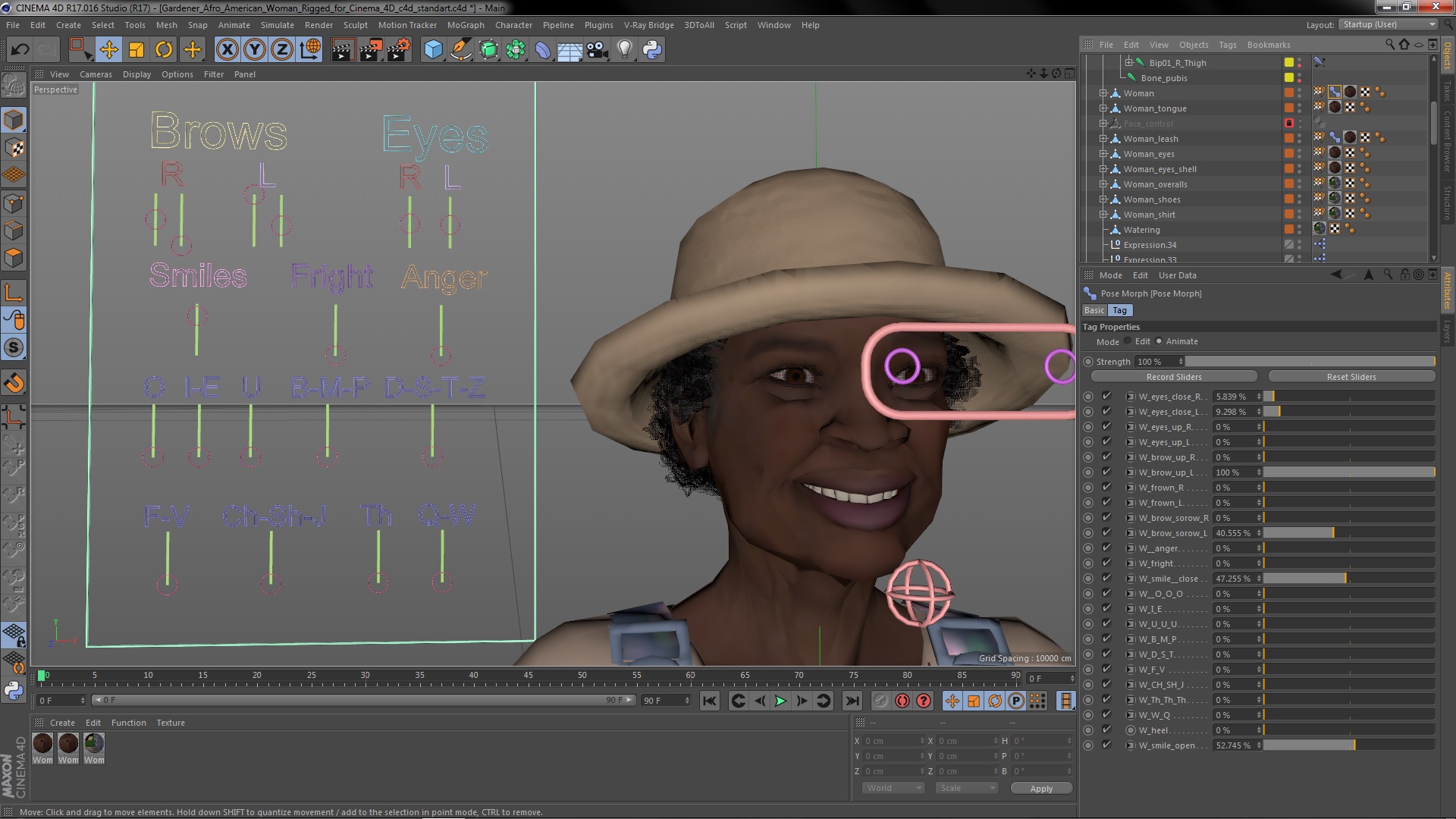 Gardener Afro American Woman Rigged for Cinema 4D 3D model
