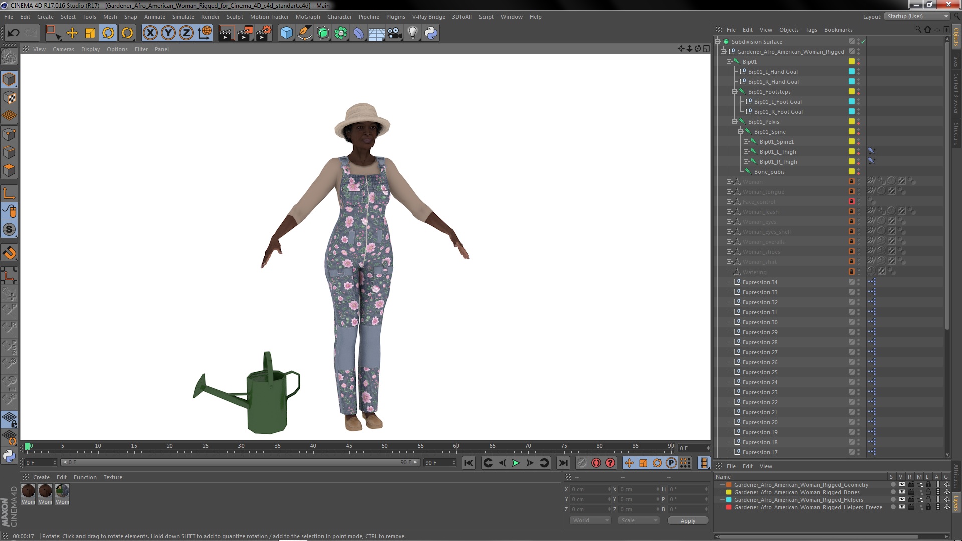 Gardener Afro American Woman Rigged for Cinema 4D 3D model