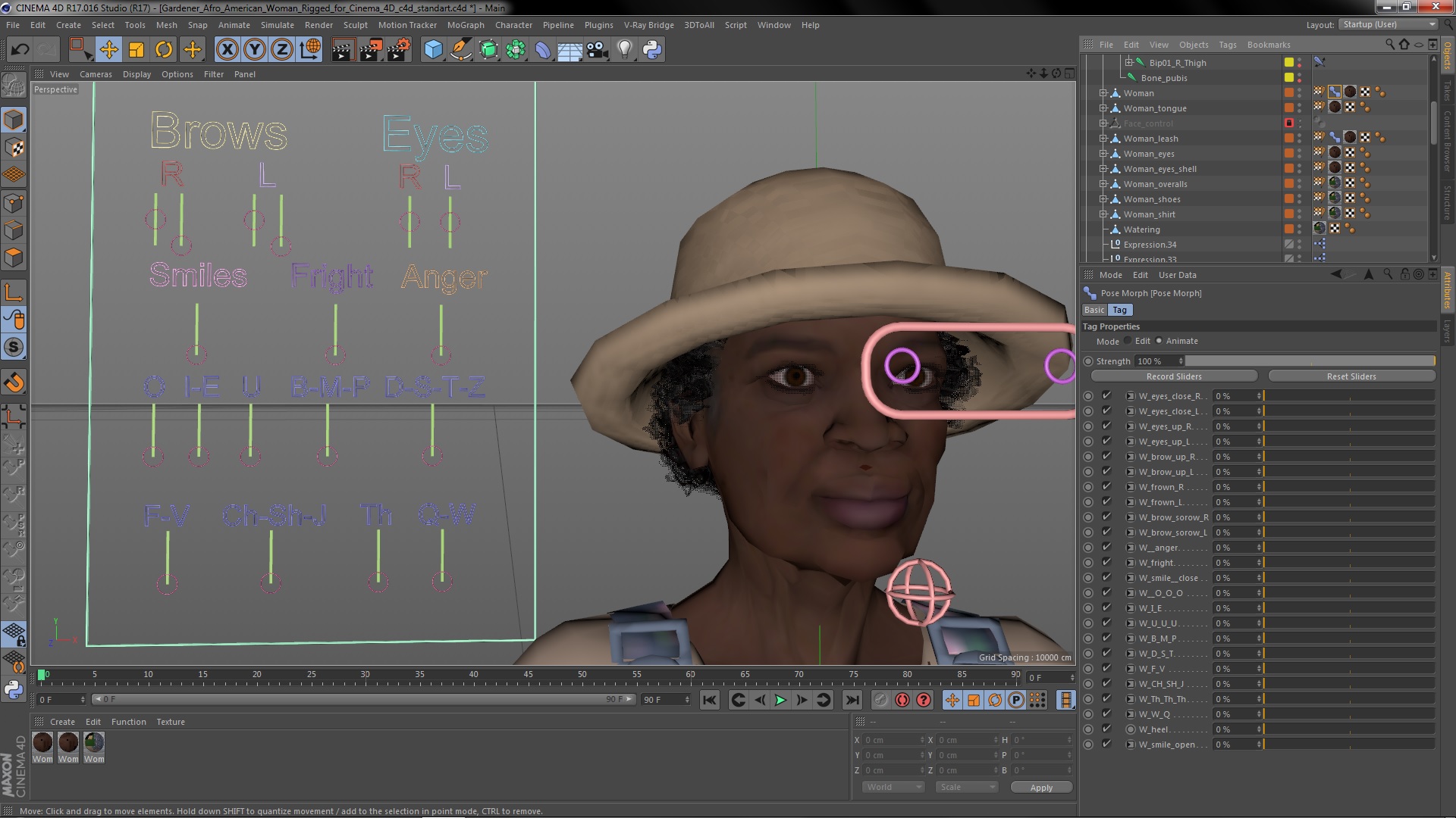 Gardener Afro American Woman Rigged for Cinema 4D 3D model