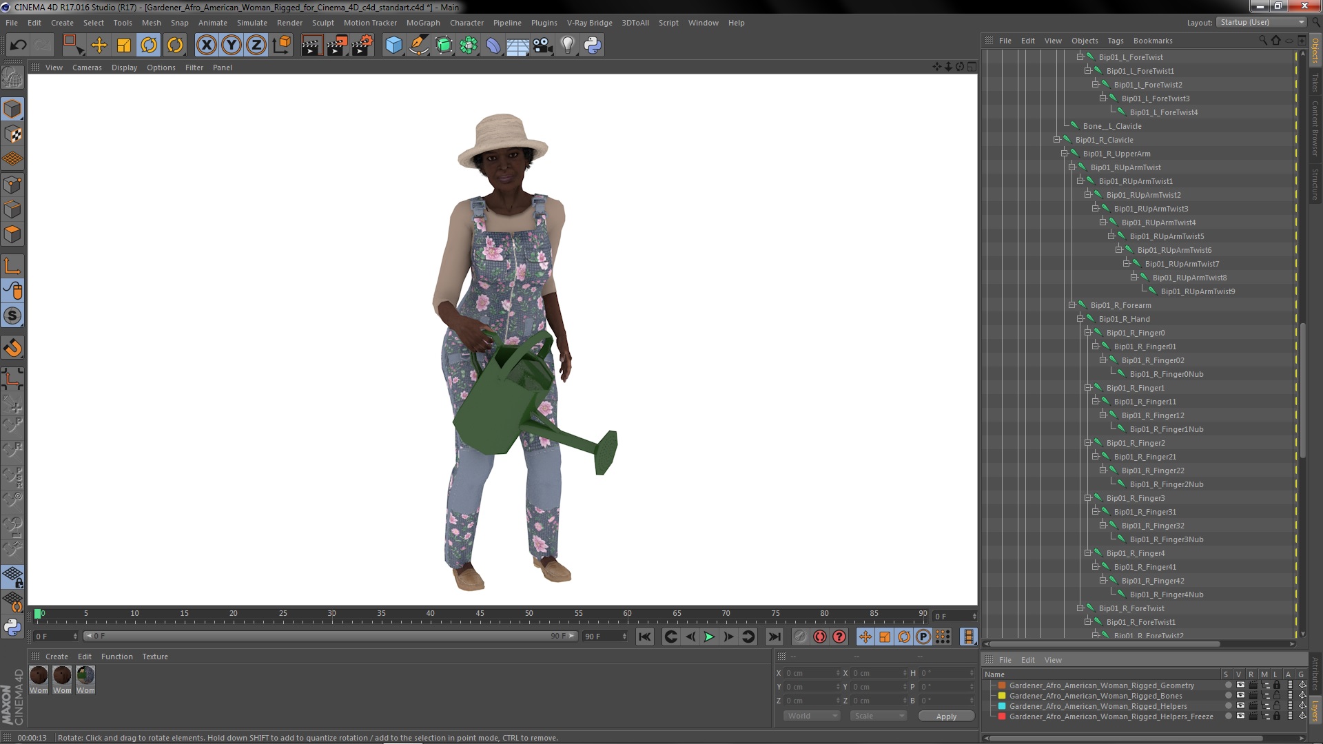Gardener Afro American Woman Rigged for Cinema 4D 3D model
