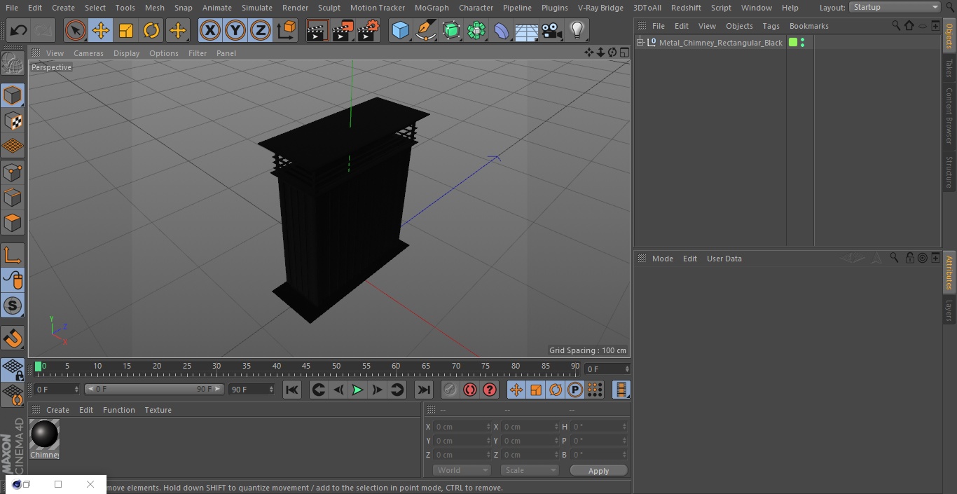 3D Metal Chimney Rectangular Black