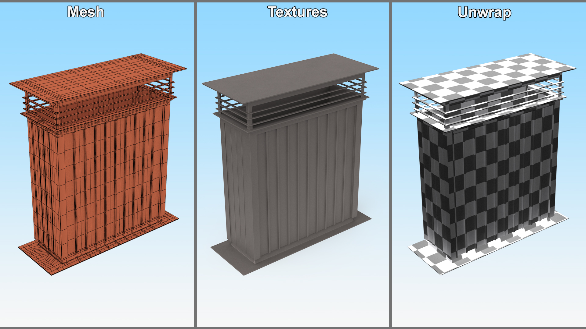 3D Metal Chimney Rectangular Black