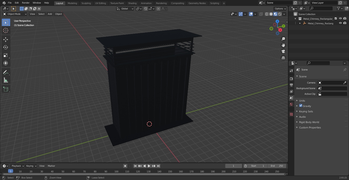 3D Metal Chimney Rectangular Black