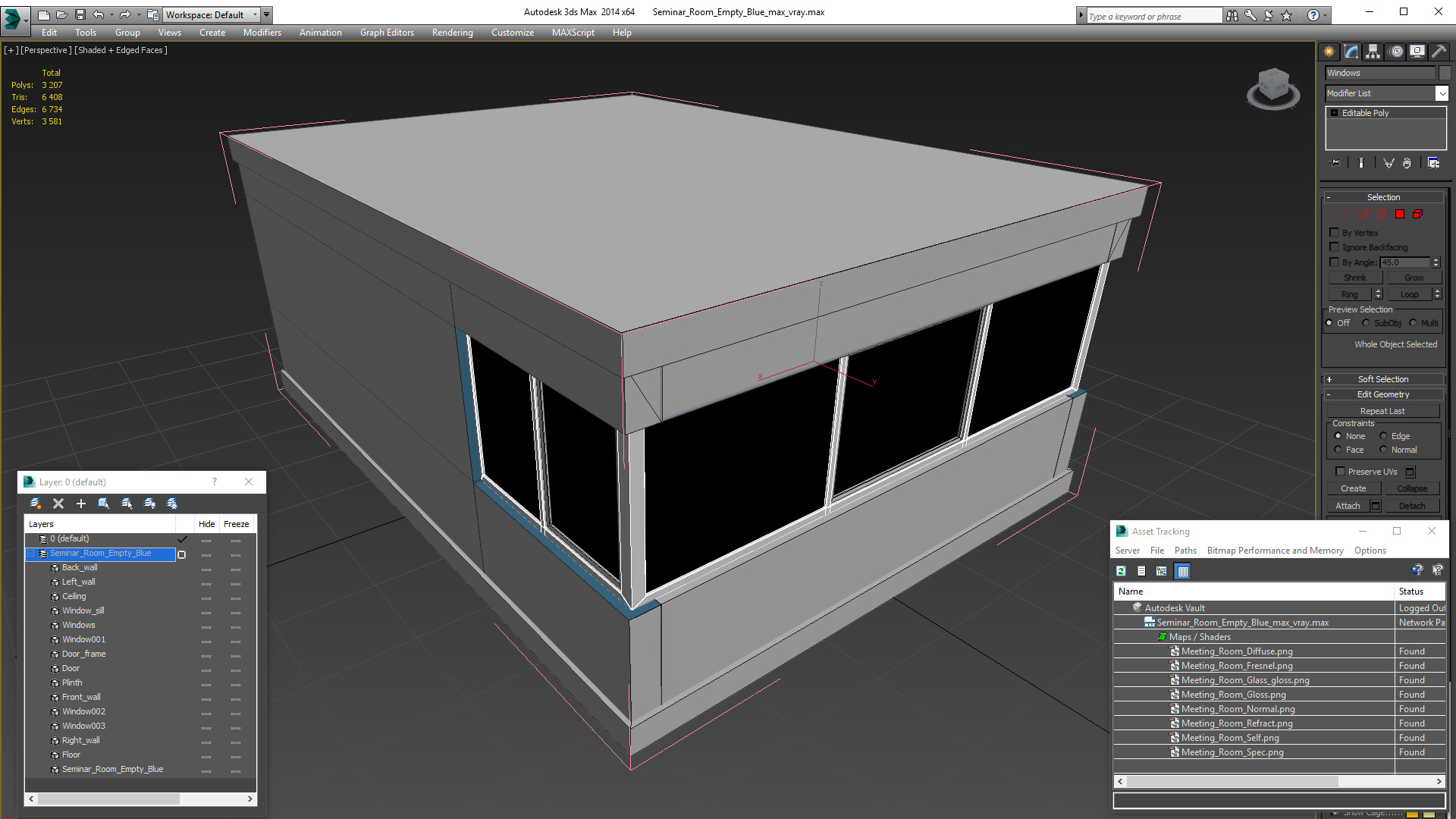3D Seminar Room Empty Blue model